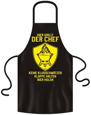 Soreso® Grillschürze Grill-Schürze für Männer Lustig Grillset Hier grillt der Chef, (Spar-Set, Geschenk-Set, 3-teiliges Set, 1x Grillschürze+ 1x Grillmütze +1x Urkunde), Grillschürze handgefertigt in Deutschland, Qualitätsprodukt