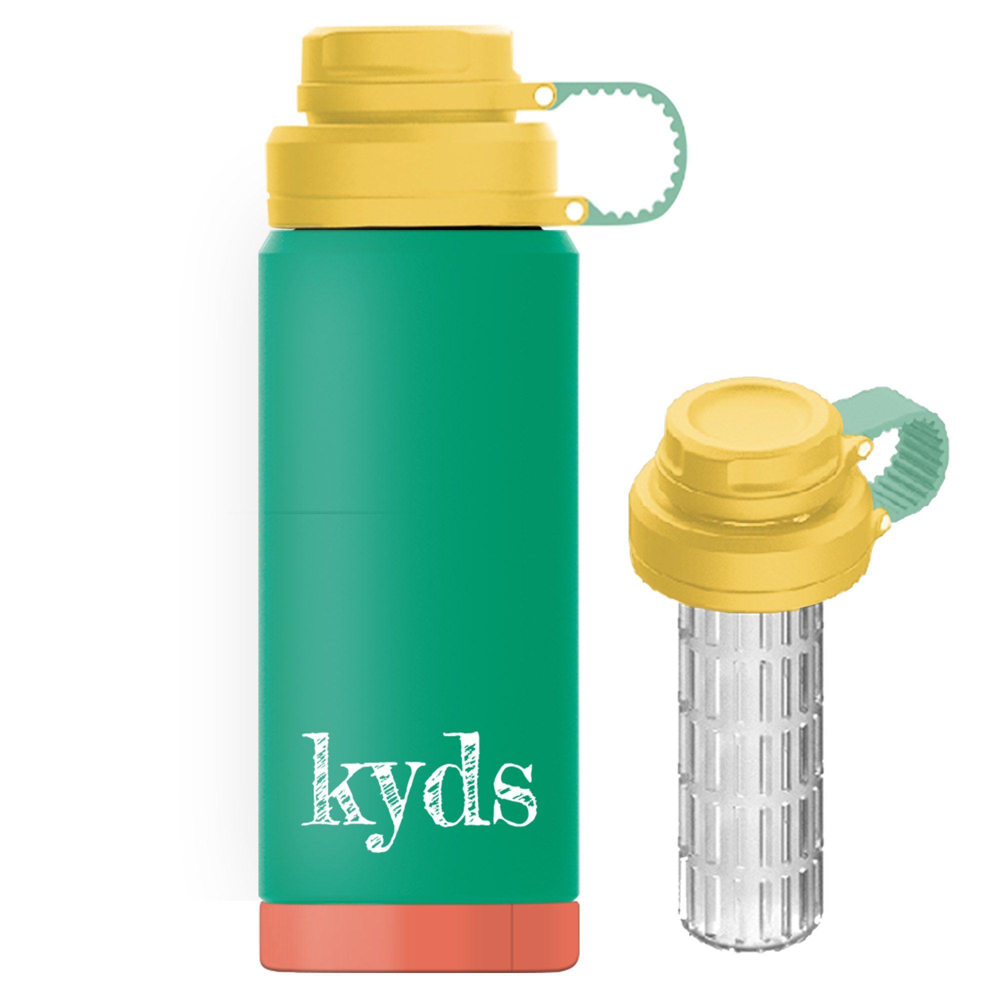 kyds Isolierflasche Trinkflasche, auslaufsicher, BPA-frei, Edelstahl, Inhalt 350ml oder Inhalt 500ml Green/Coral
