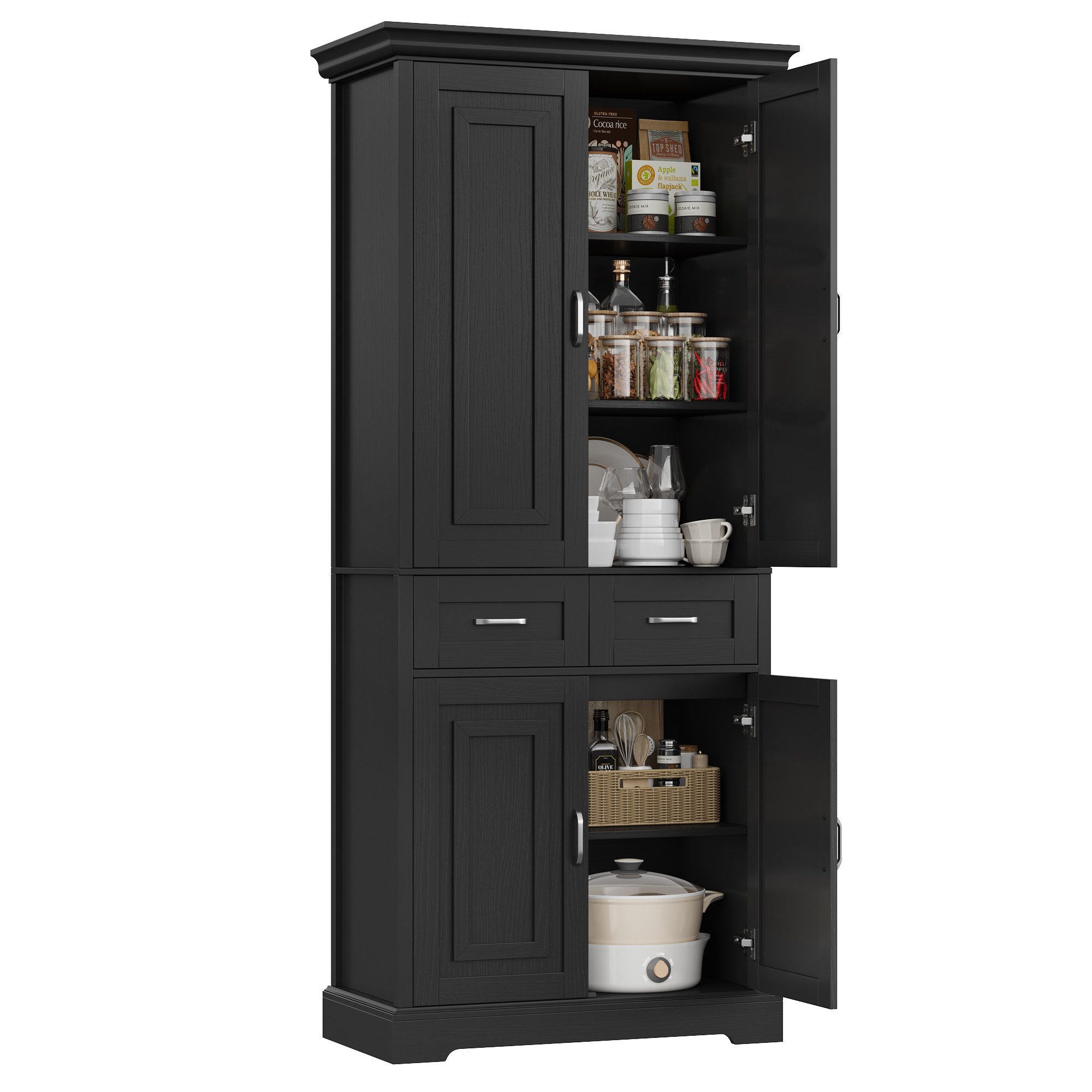 Homfa Küchenbuffet Küchenbuffet Küchenschrank mit 2 Schubladen Buffetschrank Vorratsschrank Mehrzweckschrank 180,5x80x39,5cm