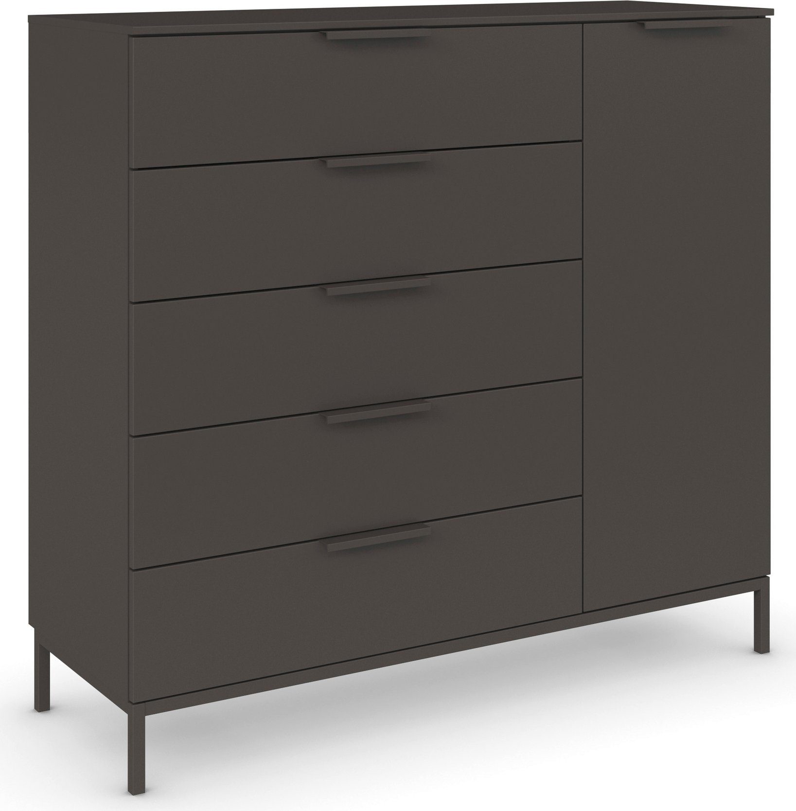 rauch Kombikommode Kommode Türkommode Sideboard Kombikommode FLIPP (Breite 120 cm mit 2 Einlegeböden), 1-türig mit 5 Schubladen und Soft-Close-Funktion