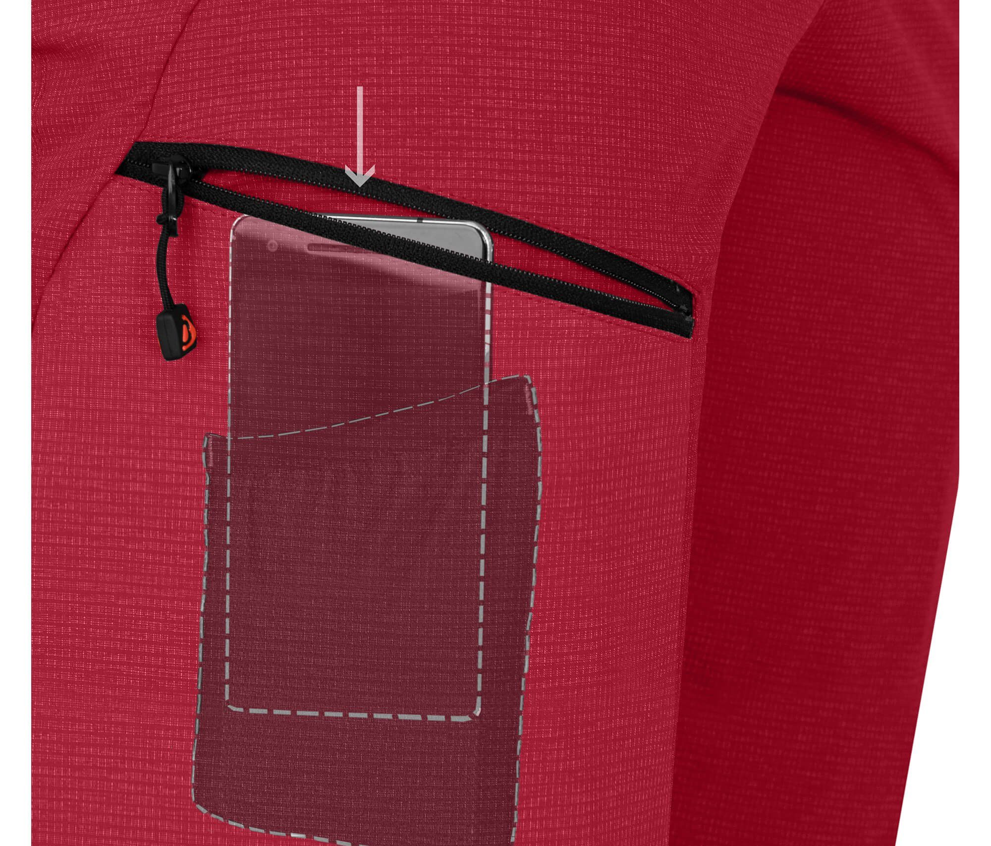 Herren robust Bergson LEBIKO T-ZIPP Zipp-Off mit Doppel rot Zip-off-Hose Wanderhose, elastisch, Normalgrößen,
