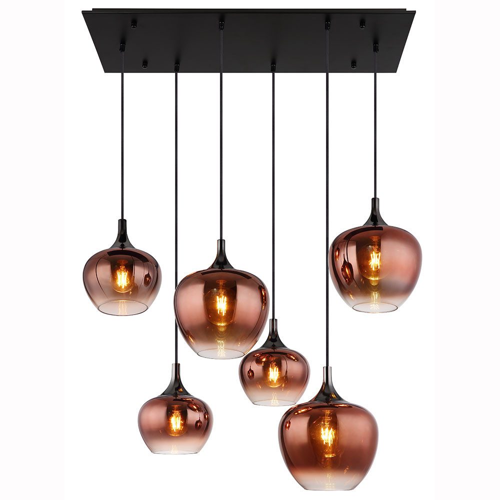 GLOBO LIGHTING Hängeleuchte, Leuchtmittel nicht inklusive, Pendelleuchte Hängelampe Esszimmerleuchte 6-Flammig Glas kupfer