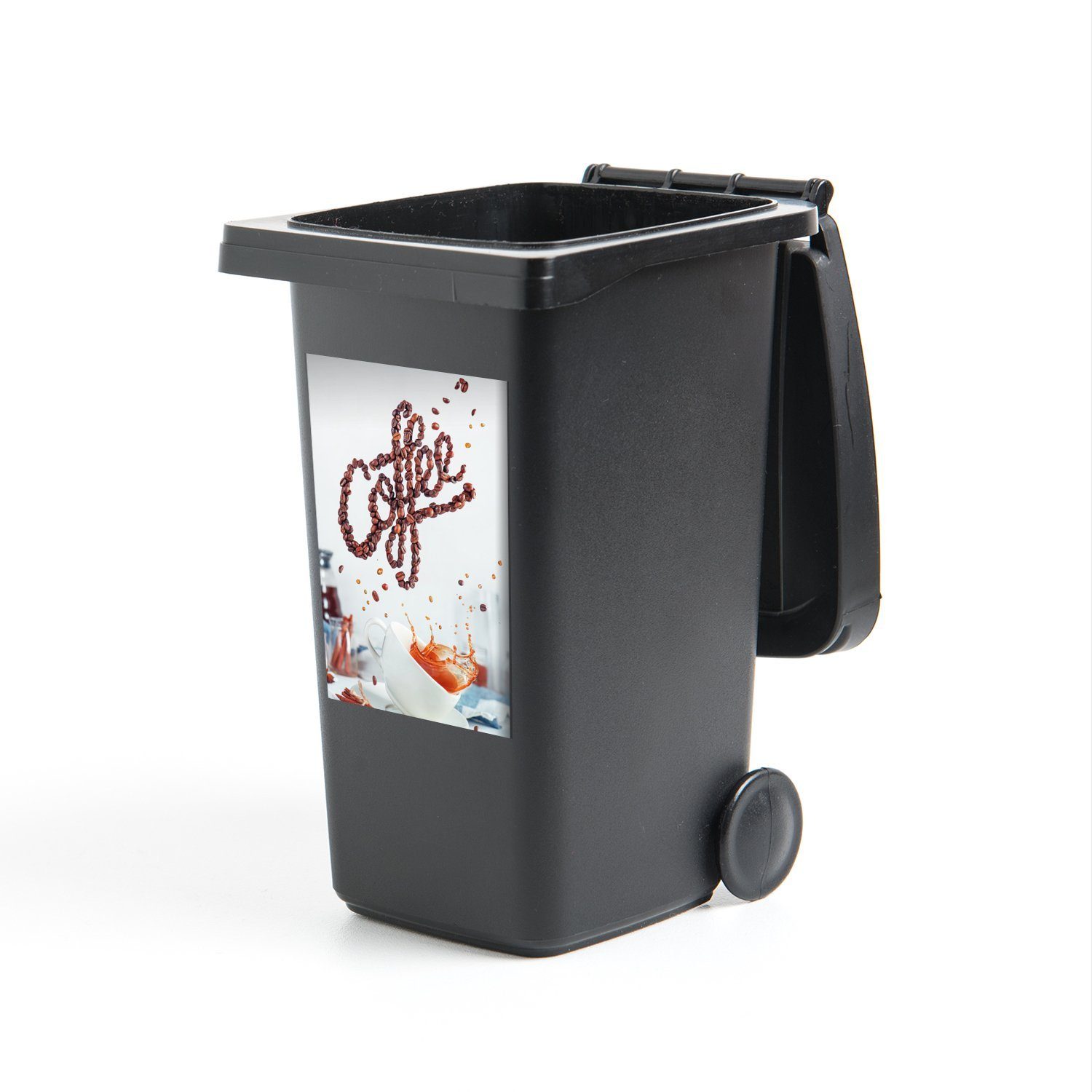 MuchoWow Wandsticker Stilleben mit gekippter Kaffeetasse (1 St), Mülleimer-aufkleber, Mülltonne, Sticker, Container, Abfalbehälter