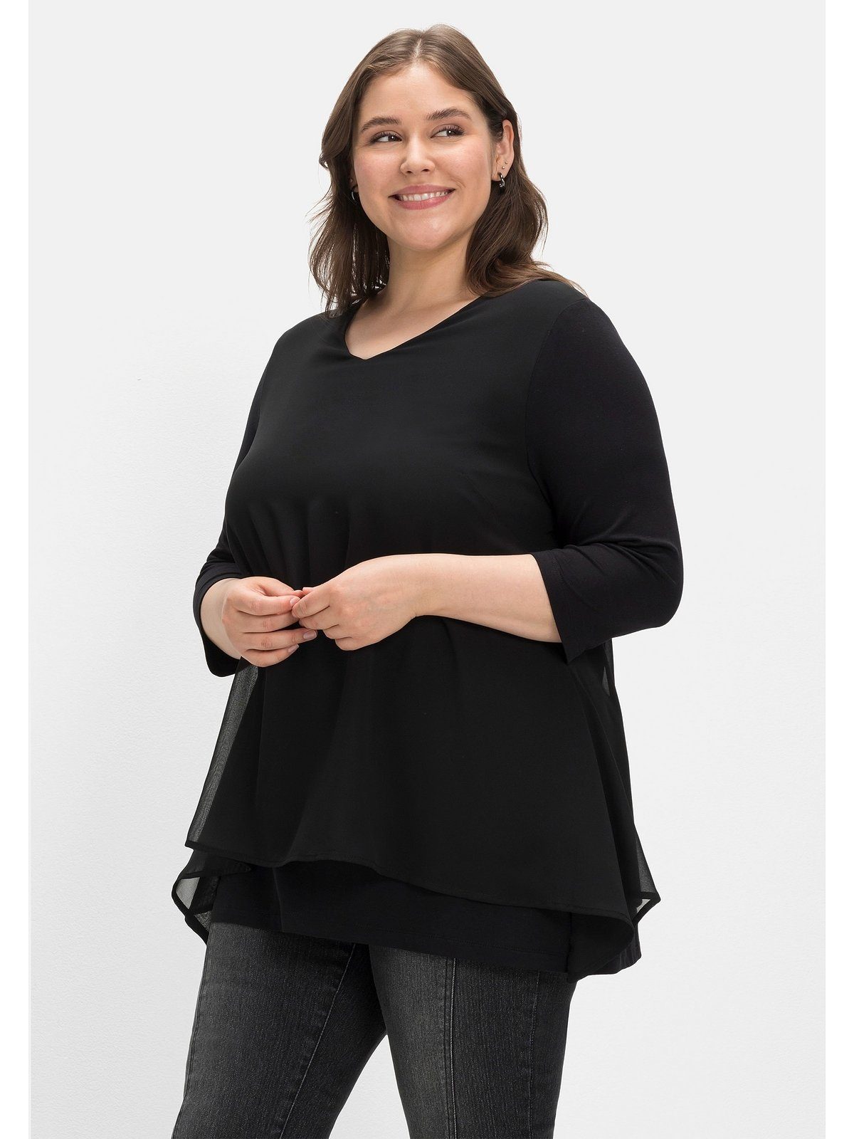 Sheego 3/4-Arm-Shirt Große Größen mit Chiffon-Oberteil