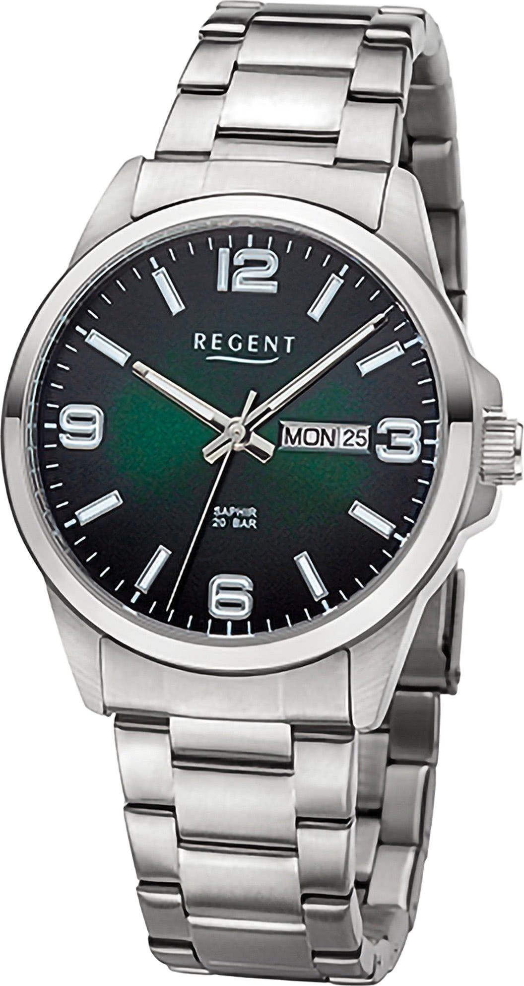 Regent Quarzuhr Regent Herren Armbanduhr Analog, (Analoguhr), Herren Armbanduhr rund, extra groß (ca. 39mm), Metallarmband