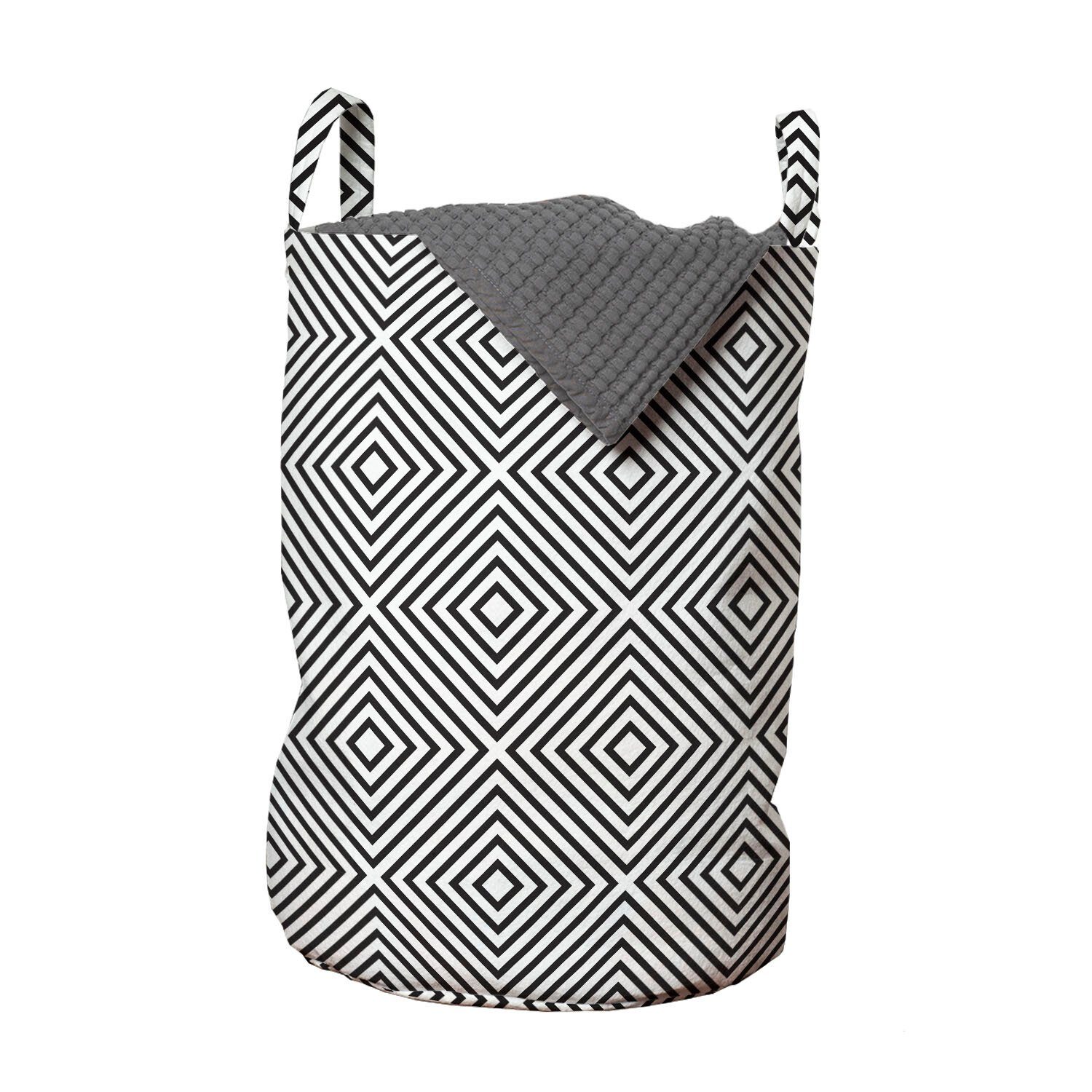Rhombus Kordelzugverschluss Griffen für Waschsalons, Abakuhaus Wäschesäckchen Outline mit geometrische Shapes Wäschekorb
