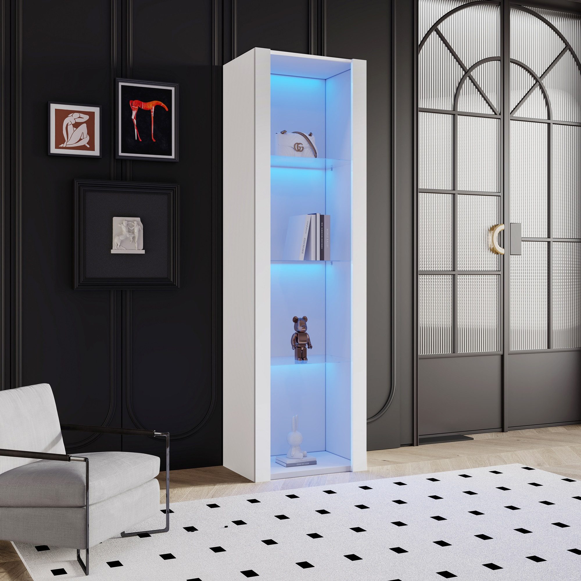 STILVORA Vitrine Hochschrank mit LED&3 Glasböden,Standvitrinen günstig online kaufen