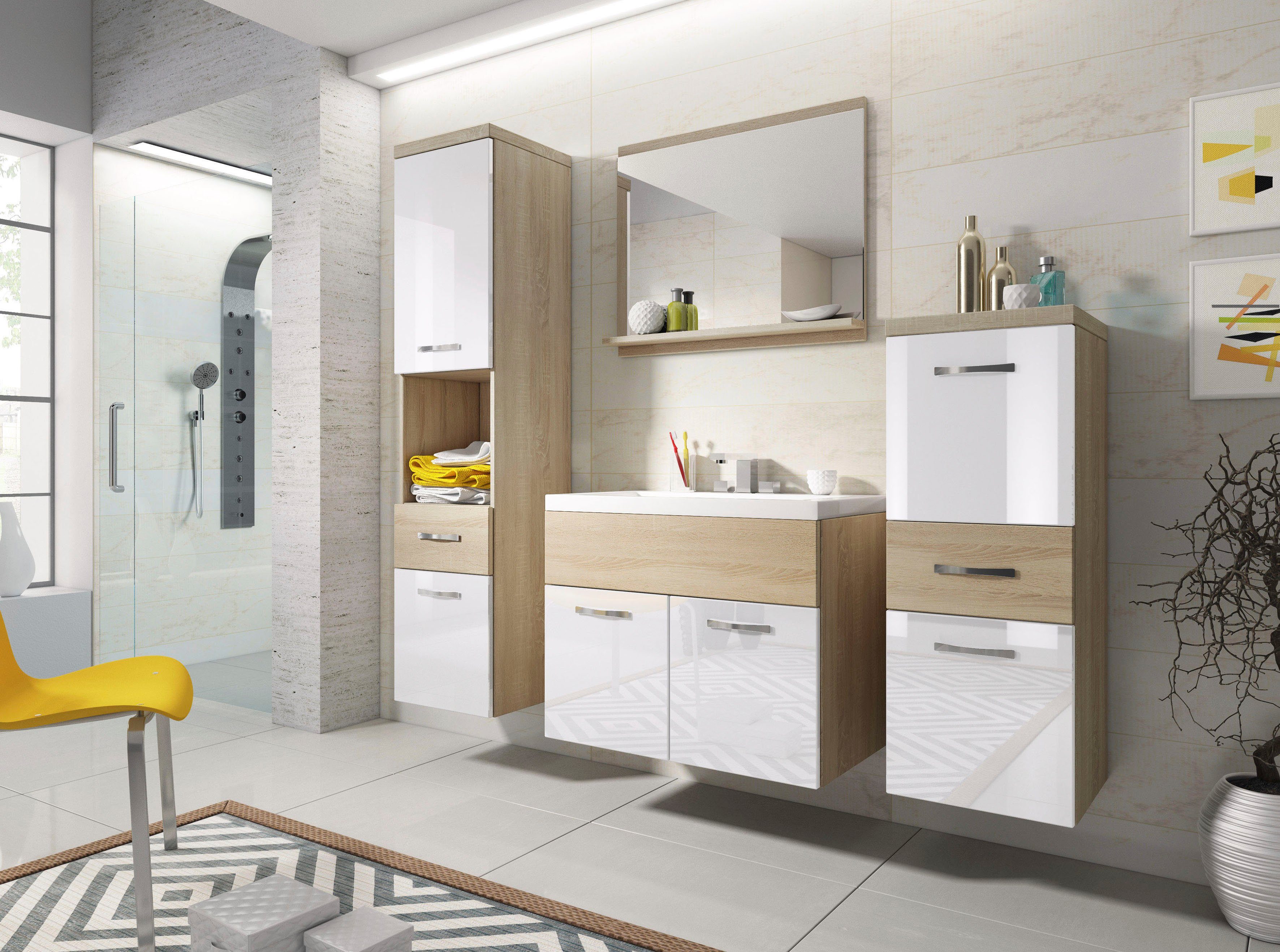 welltime Badmöbel-Set ELDA, (Komplett-Set, 5-St), Waschtisch inkl. Waschbec günstig online kaufen