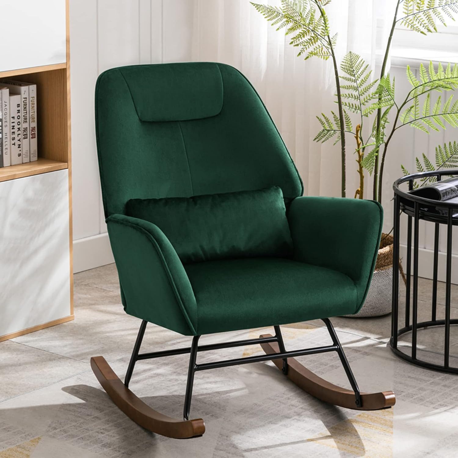 HomeMiYN Schaukelstuhl Schaukelstuhl Wohnzimmer Samt Schaukelsessel Lendenkissen Relaxsessel, samt,Stillsessel