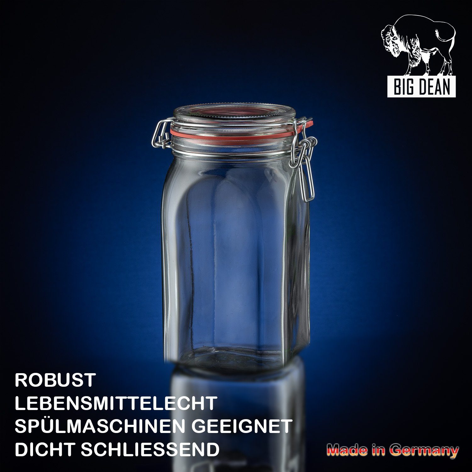 Gummi, 1,5L Vorratsgläser Made 4x BigDean Einmachglas (4-tlg) in & Germany, Deckel Metall. Glas. Bügelverschluss