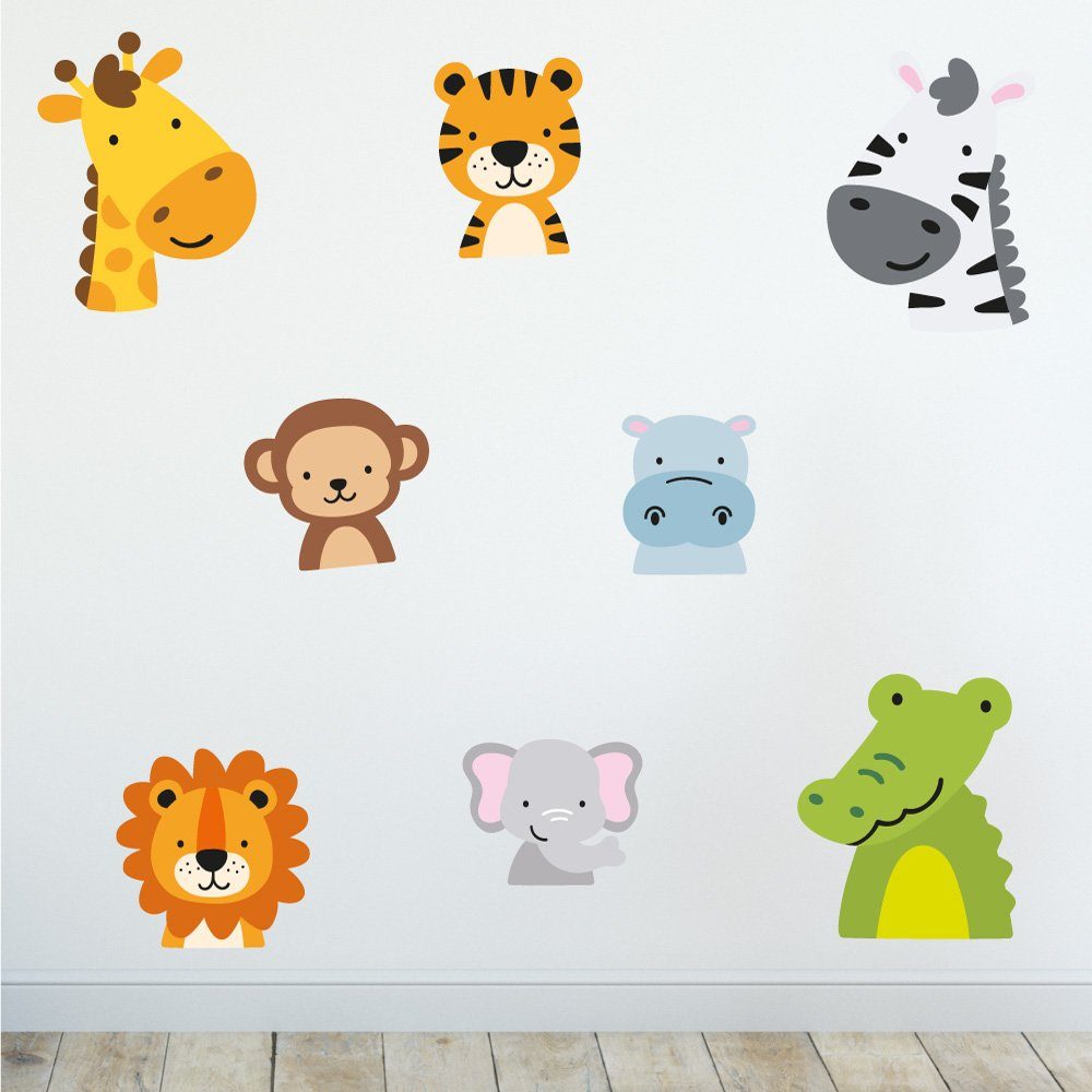 Sunnywall Wandtattoo Wilde Tiere - Wandtattoo Kinderzimmer Baby Wandaufkleber (6 St), konturgeschnitten