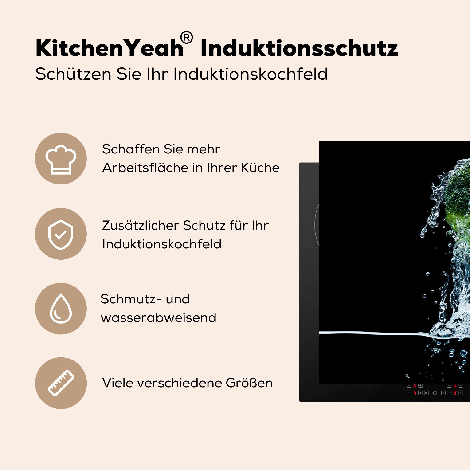 Brokkoli, Ceranfeldabdeckung cm, tlg), Ein Vinyl, Herdblende-/Abdeckplatte küche, Schutz für MuchoWow der die 81x52 dem Induktionskochfeld aus (1 Wasser springt,