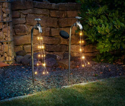 IC Gardenstyle LED-Dekofigur Solar Deko Wasserhahn aus Metall mit Lichterbündel, Vintage-Look, Lichteffekt, inkl Erdspieß, ca. 52 cm hoch