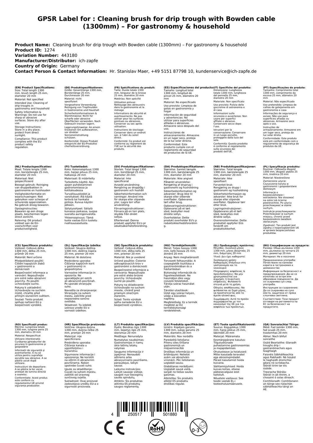 ich-zapfe Reinigungsbürste Reinigungsbürste für Tropfmulde
