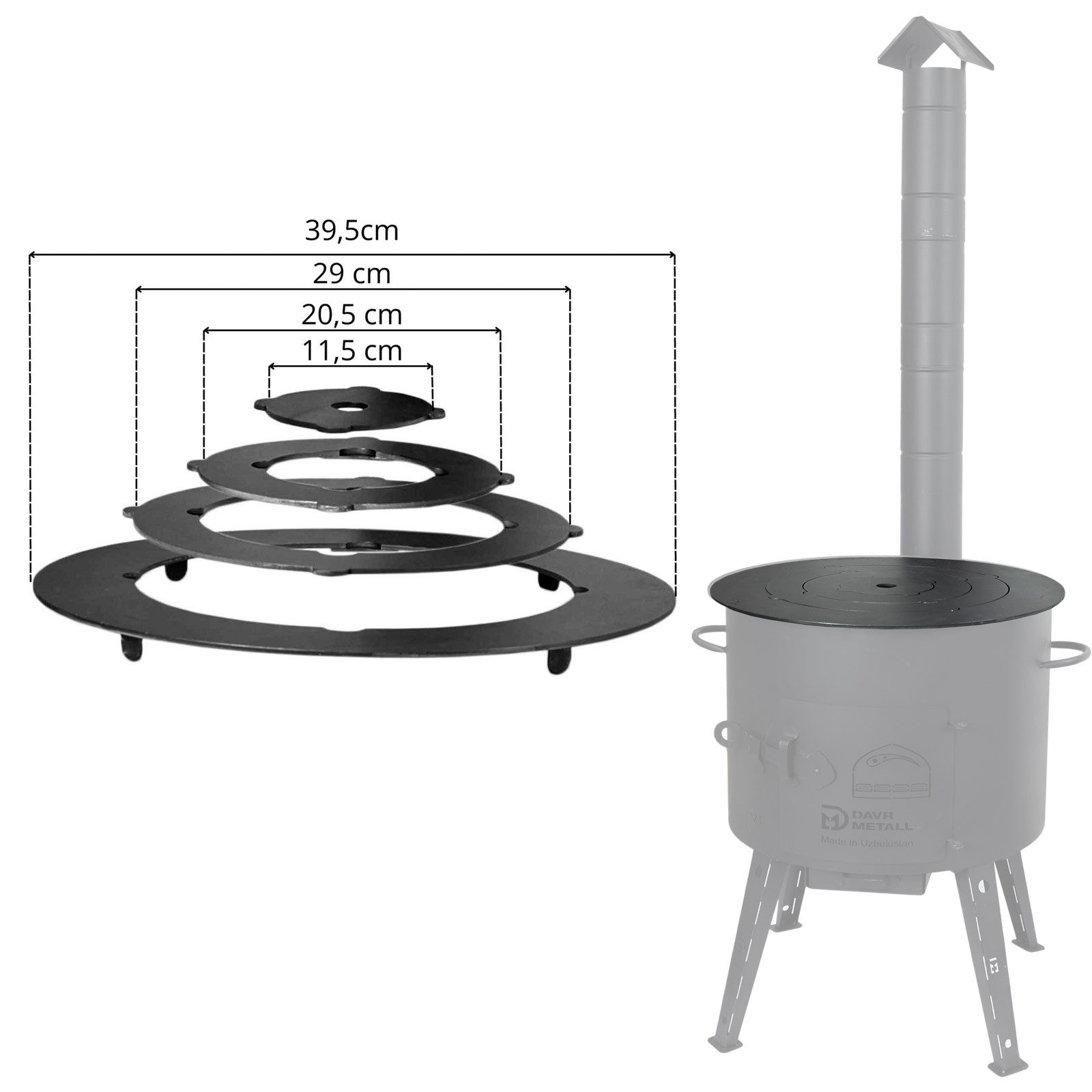 4BIG.fun Feuerstelle Adapter-Ringe Eintopfofen Uchag 36 cm Utschak Topf, (Herdplatte für Feuerkessel Kasan Adaptierung Kazan), für Uchag 34,5 cm bis 38 cm