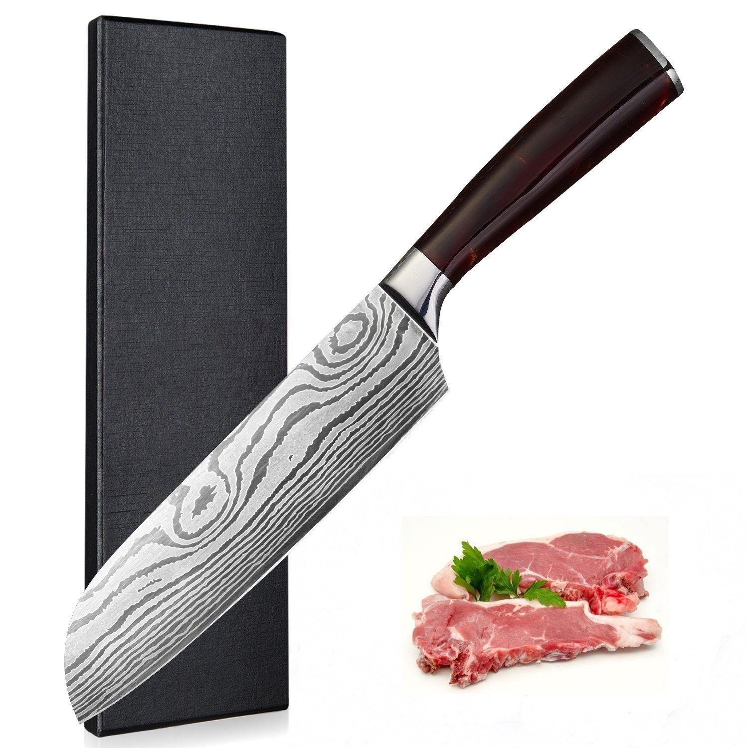 Messer-Set Rot 8tlg.Küchenmesser Allezmesser aus Kohlenstoffstahl (8-tlg) KingLux Set