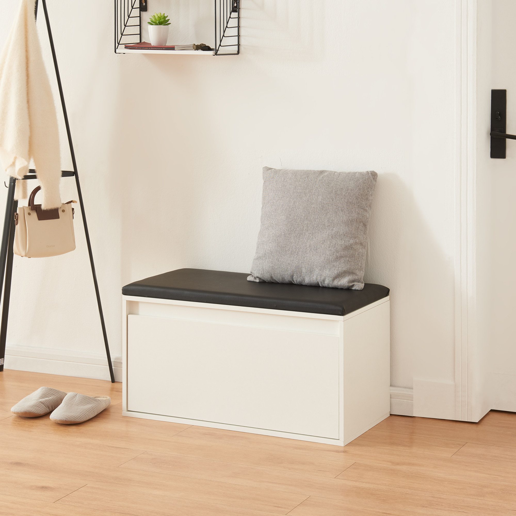 en.casa Schuhbank, Schuhbank »Degerfors« mit Schublade 80 x 39 x 45 cm Weiß/Schwarz