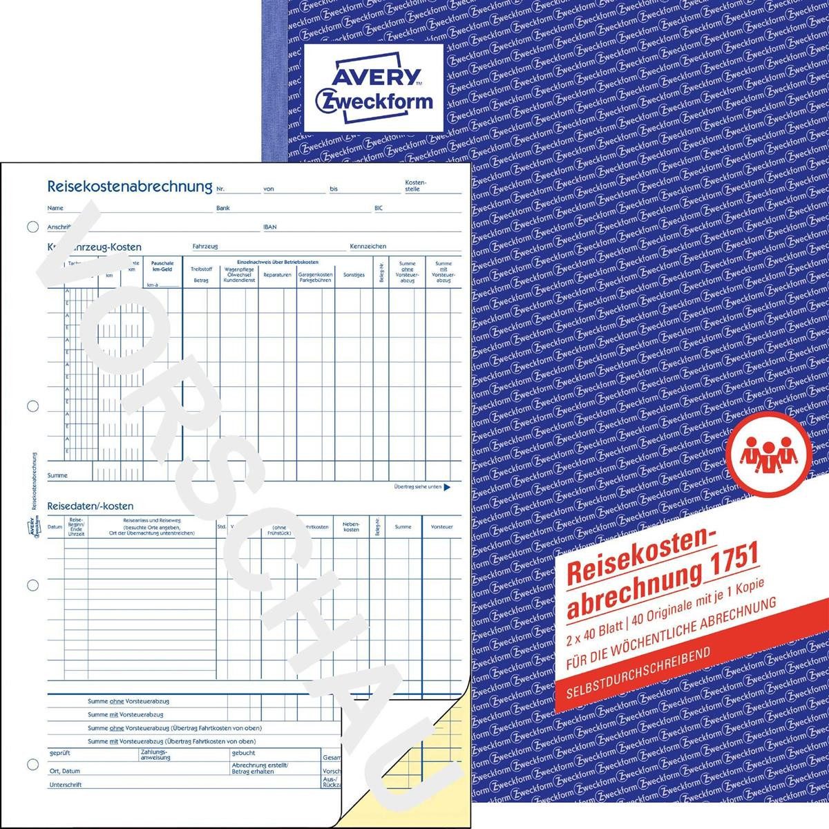 Formularblock 1751 1751 Reisekostenabrechnung - A4 2x40 Blatt SD für wöchentliche Ab