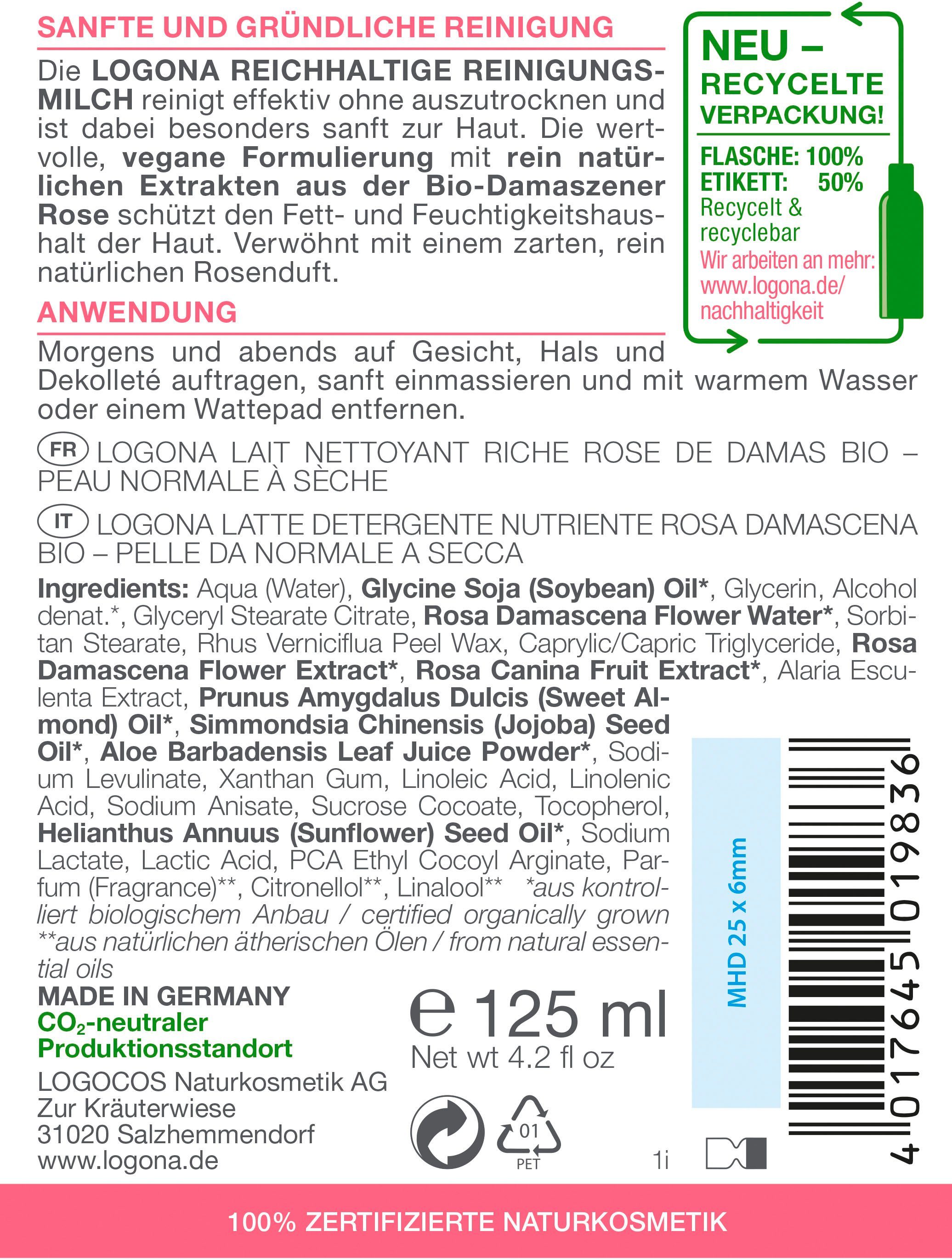 moisture Logona Reinigungsmilch Reichhalti Gesichts-Reinigungsmilch LOGONA