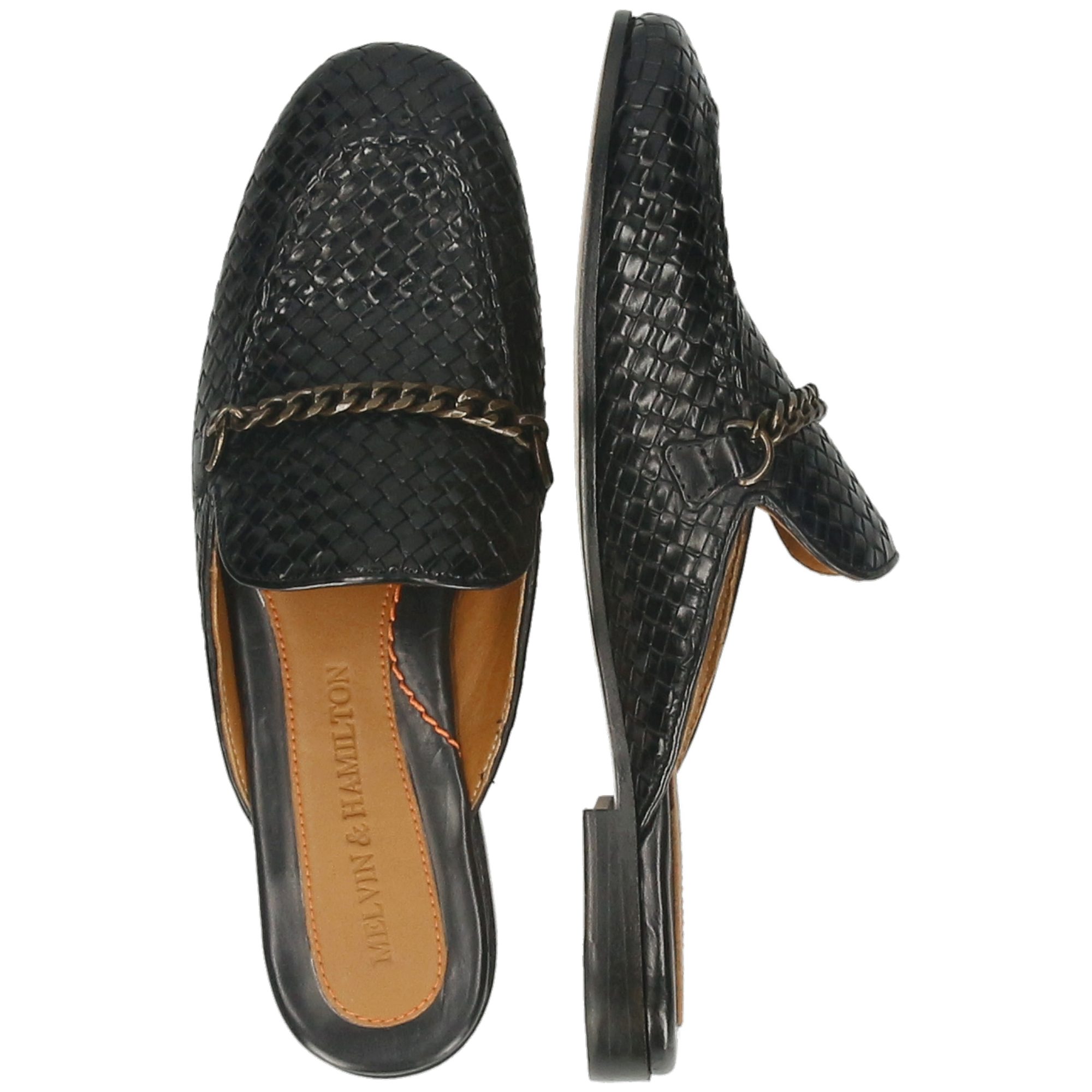 Melvin & Hamilton Scarlett 77 Leder-Geflochtene Schuhe für Damen Pantolette Flache Absätze, Echtes Leder, Vegetabile Gerbung, Von Hand geflochten