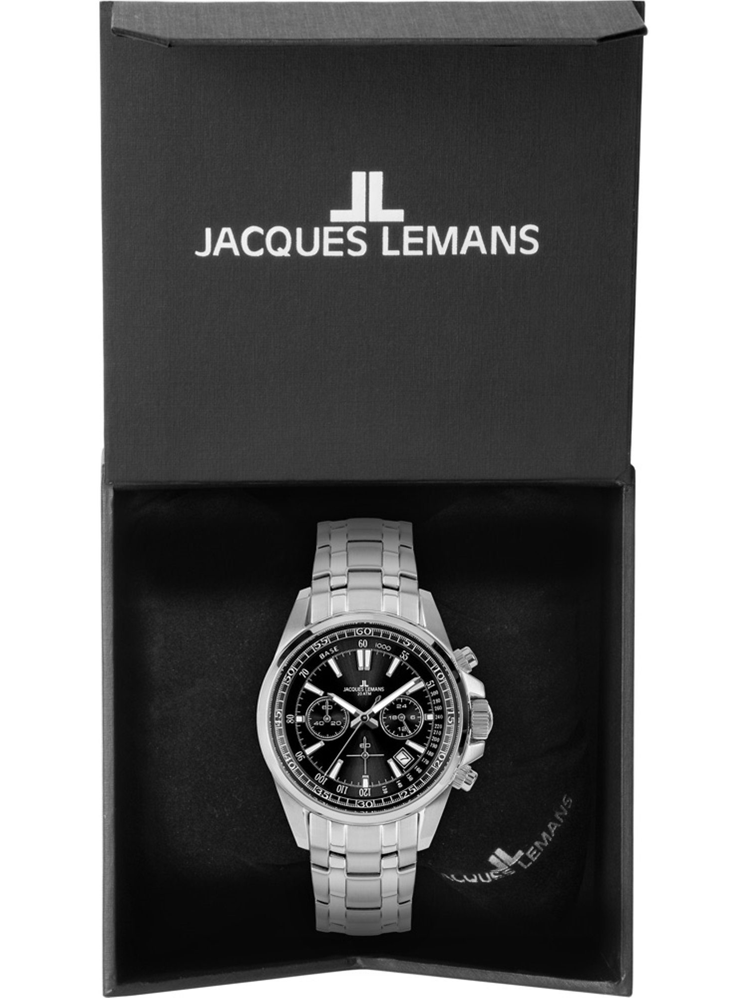 Jacques Lemans Chronograph Jacques Lemans Herren-Uhren schwarz Klassikuhr Quarz, Analog