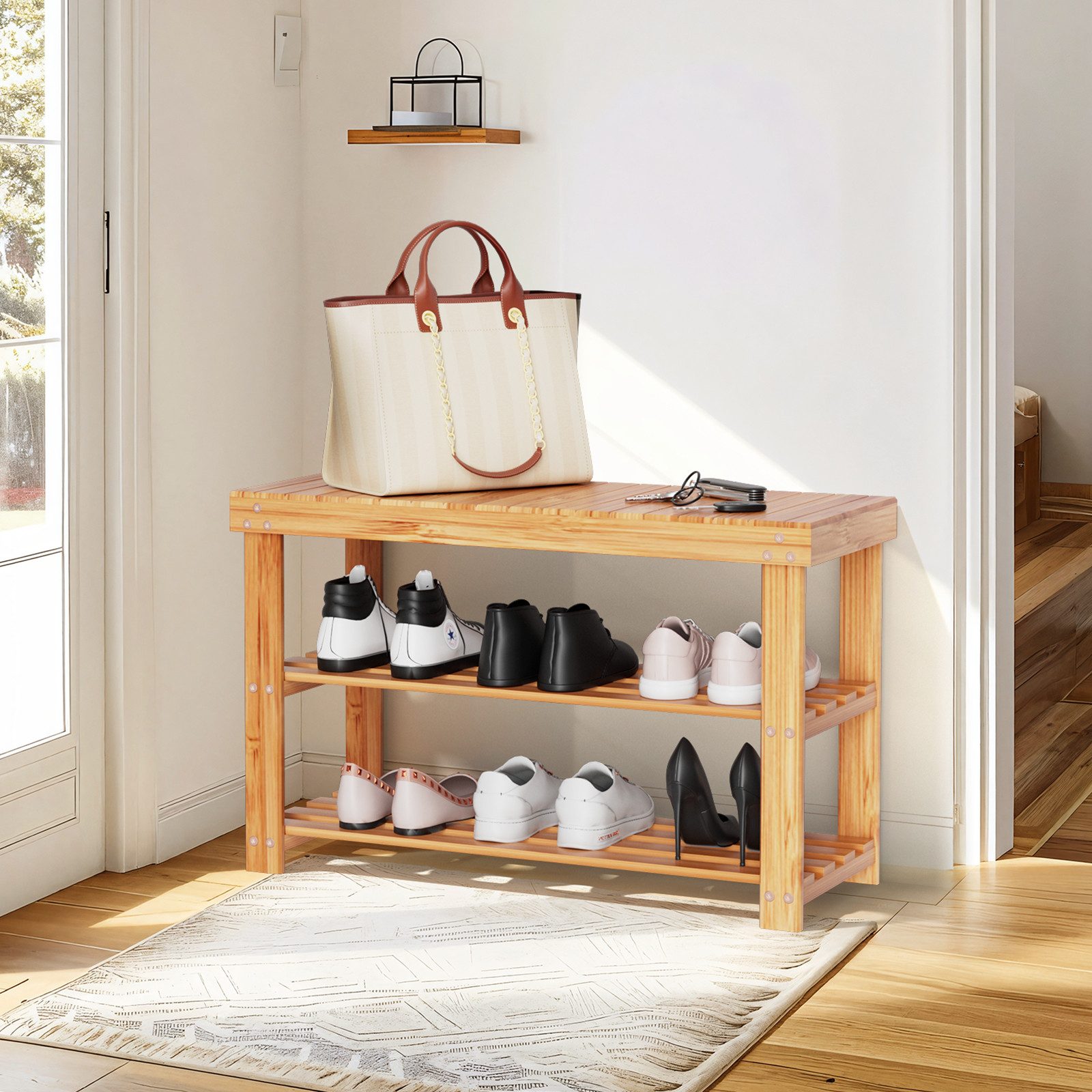 Totnz Schuhbank Bambus – 3-stufiges Schuhregal günstig online kaufen
