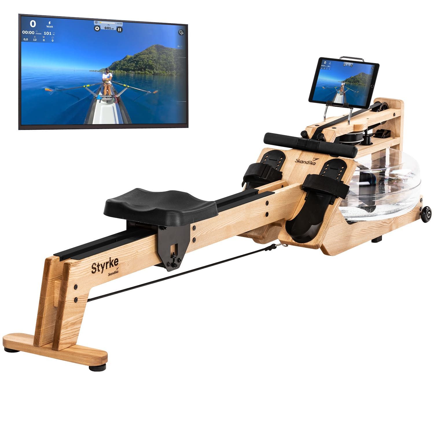Skandika Rudergerät, Rudergerät Wasser aus Holz, Wasserrudergerät für Zuhause, Esche