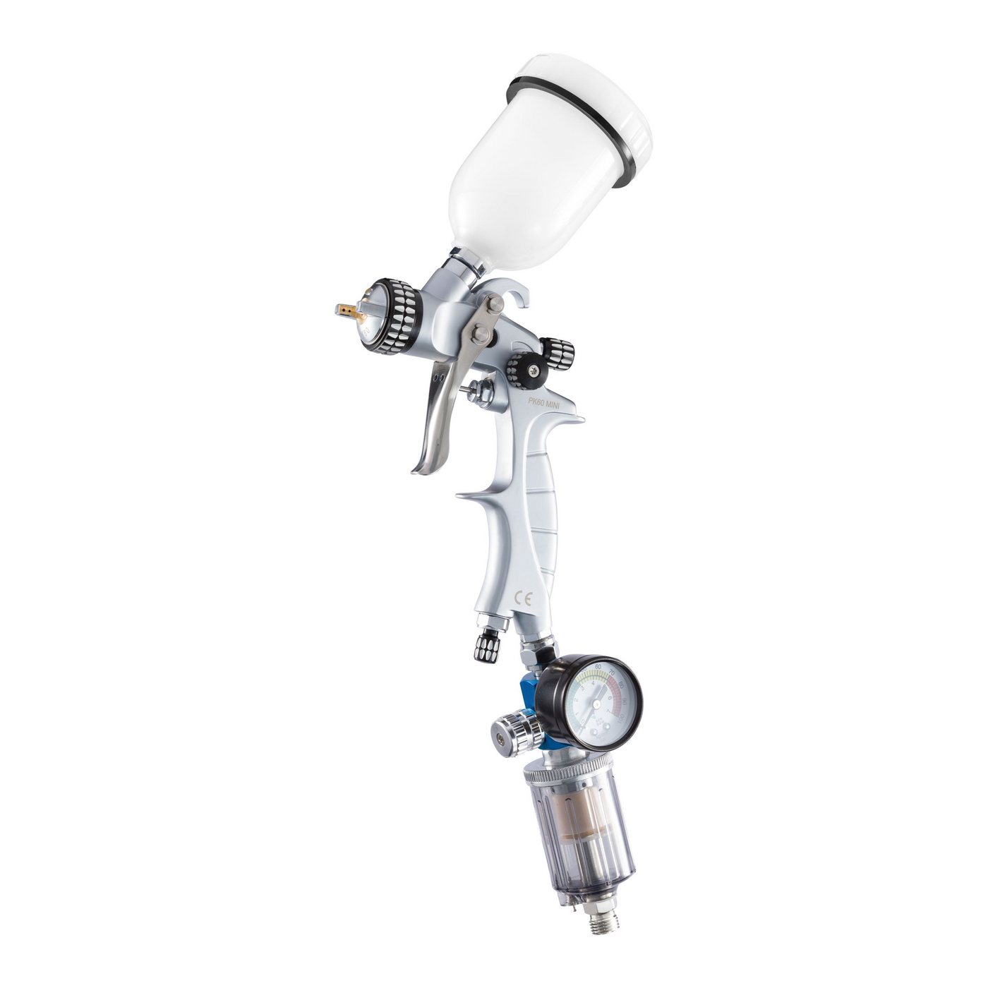 Thumbnail - BENBOW Lackierpistole PK60 Mini Lackierpistole + Druckregler, PK60 Mini Lackierpistole HVLP, Düse 0,8 mm, 600 ml Kunstst...