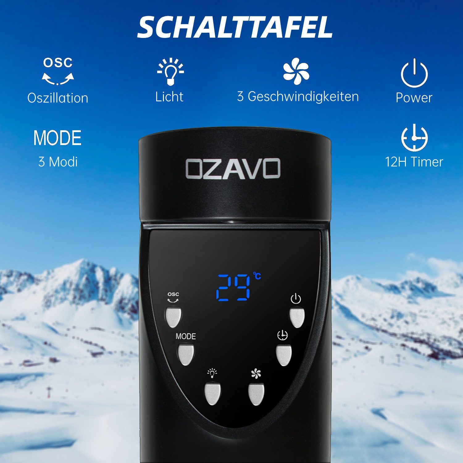 OZAVO Turmventilator OZ1515, 97,5cm Standventilator Oszillation günstig online kaufen