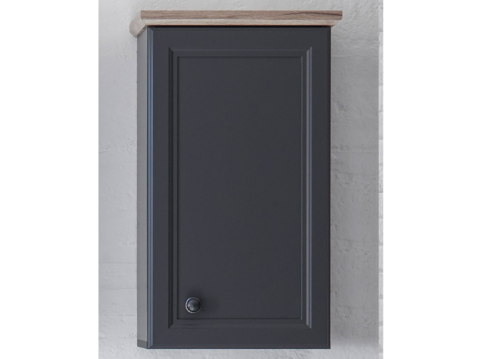 möbelando Hängeschrank Tomlin Hängeschrank im modernen Landhausstil aus Spanplatte in Grau, Oberboden in Timber Wood Nachbildung mit 1 Holztür und 1 Einlegeboden. Breite 41 cm, Höhe 70 cm, Tiefe 24 cm