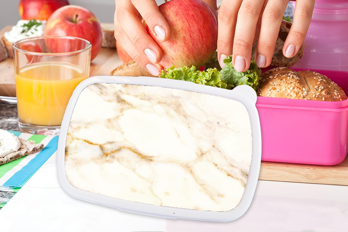 MuchoWow Lunchbox Marmor - rosa Brotbox Erwachsene, Mädchen, Muster Brotdose Snackbox, - Kunststoff Weiß, für Kunststoff, (2-tlg), Kinder