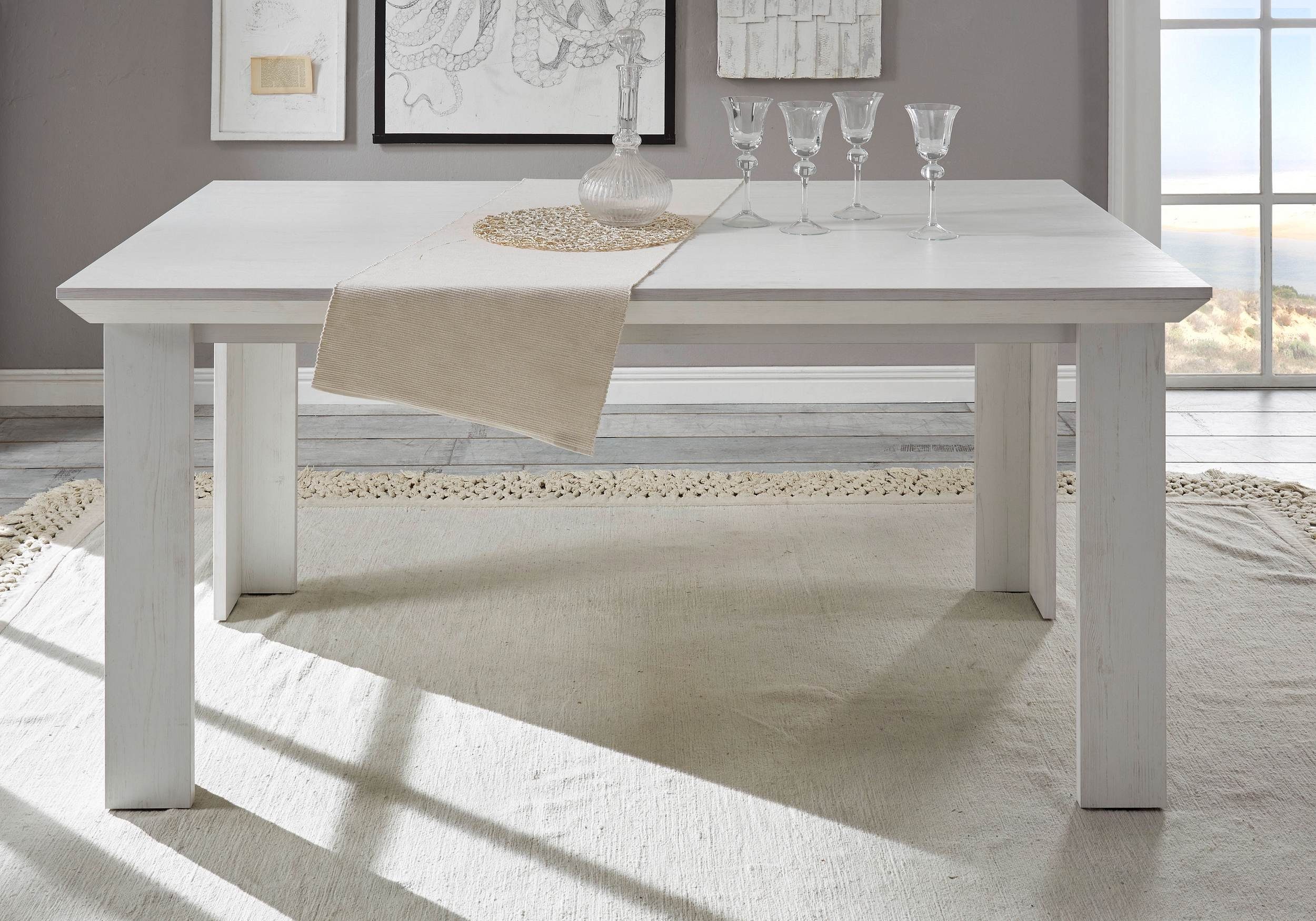 Liliann cm, Tisch), rechteckig, stellbar, Stauraum, Esstisch 88x158 Weiß Landhausstil (Esstisch, viel variabel Stylefy