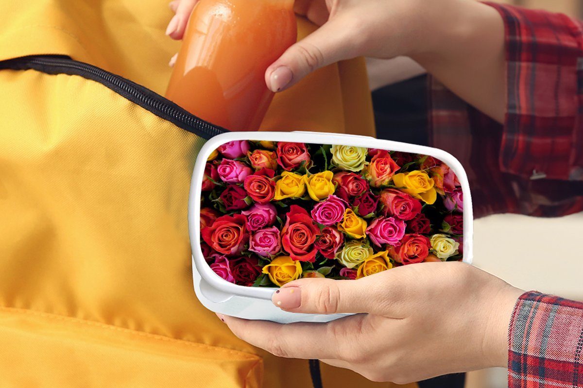 Lunchbox Kunststoff, weiß Mädchen Brotdose, - Kinder - Rot, und Rosa Rosen (2-tlg), Brotbox für für Jungs und Erwachsene, MuchoWow