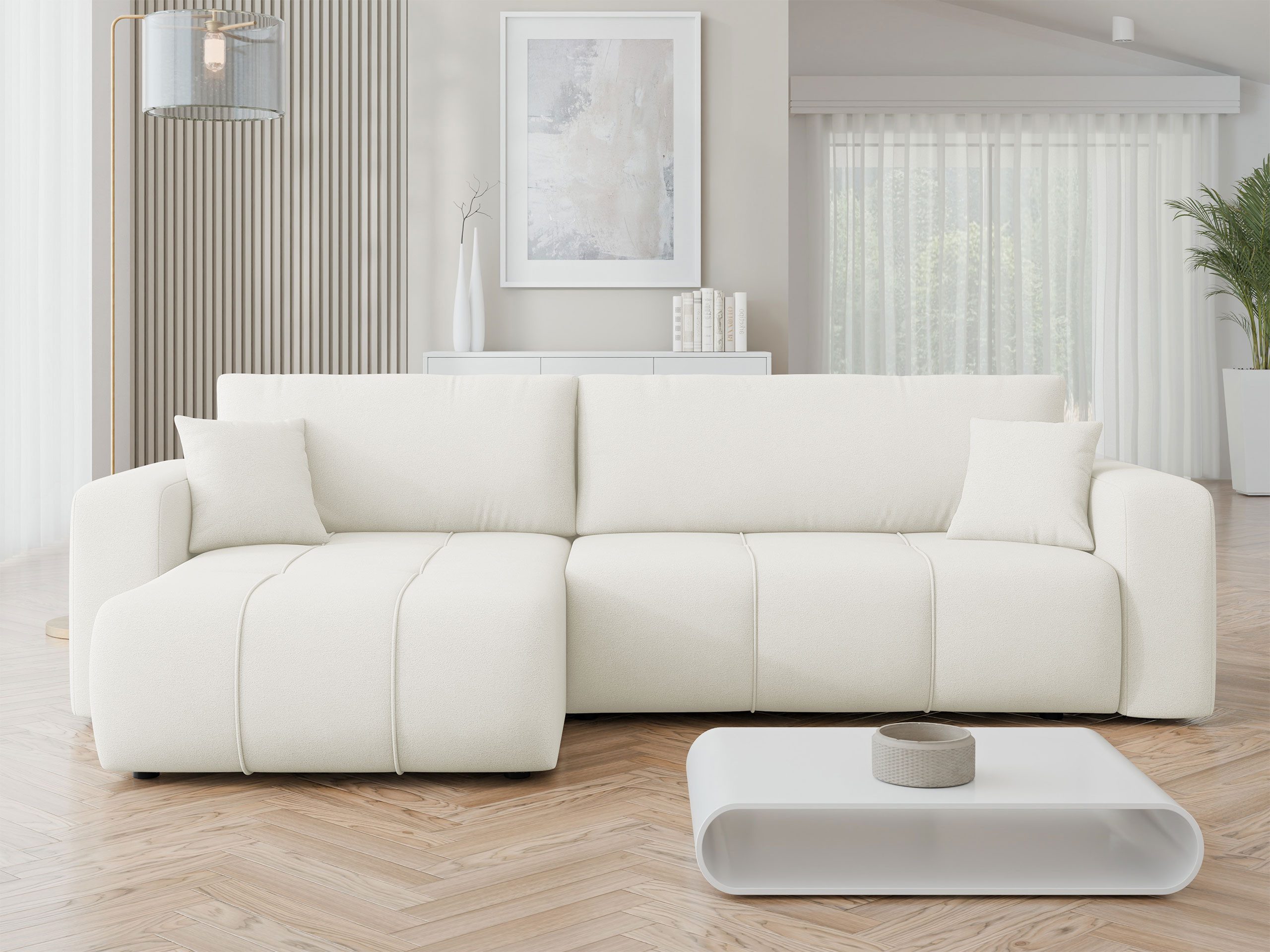 MIRJAN24 Ecksofa Fetrinu Maxi, mit Bettkasten und Schlaffunktion, L-Form, Wellenfeder, 274x145x82 cm
