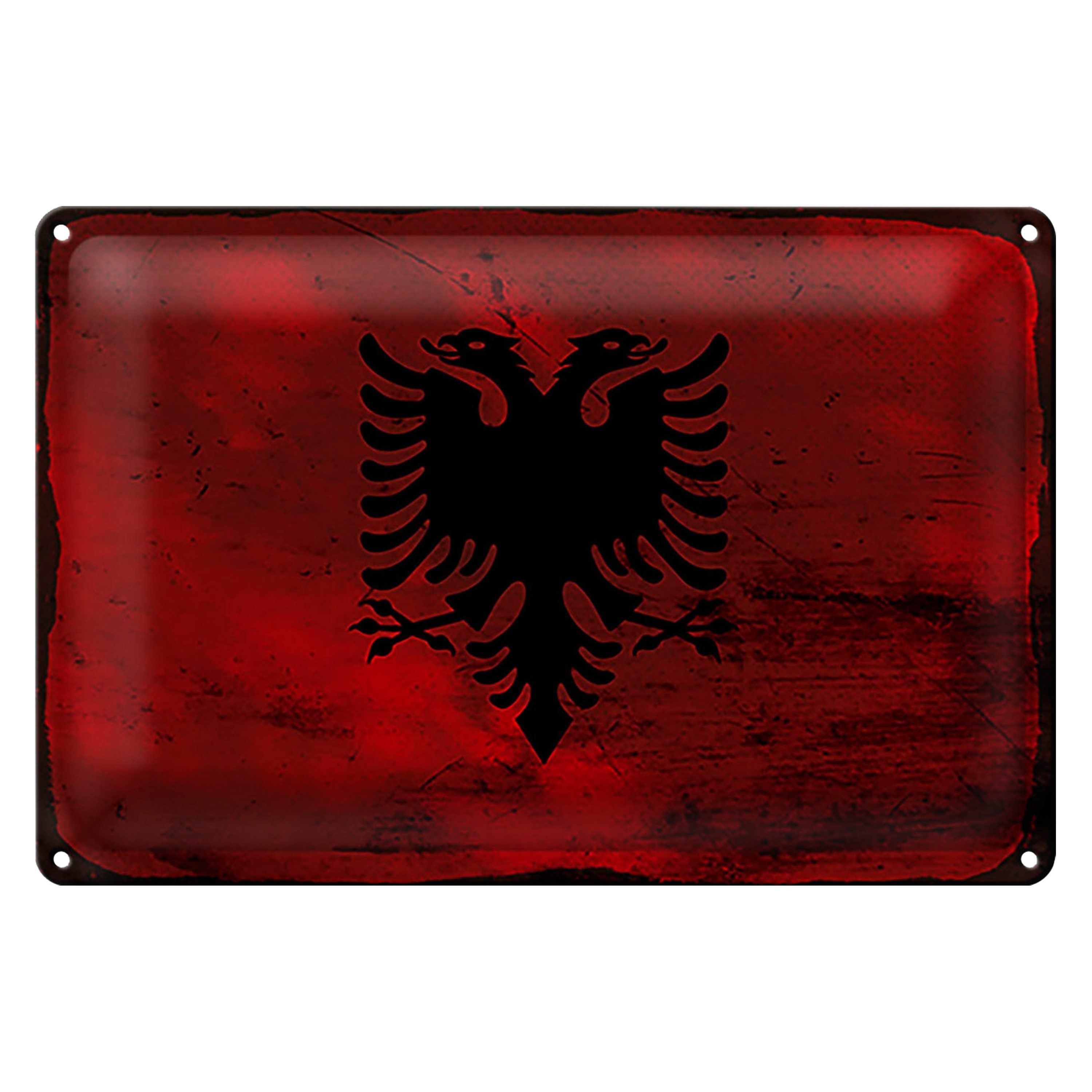 Roomando Metallschild Flagge Albanien 40x30cm Flag Albania Rost