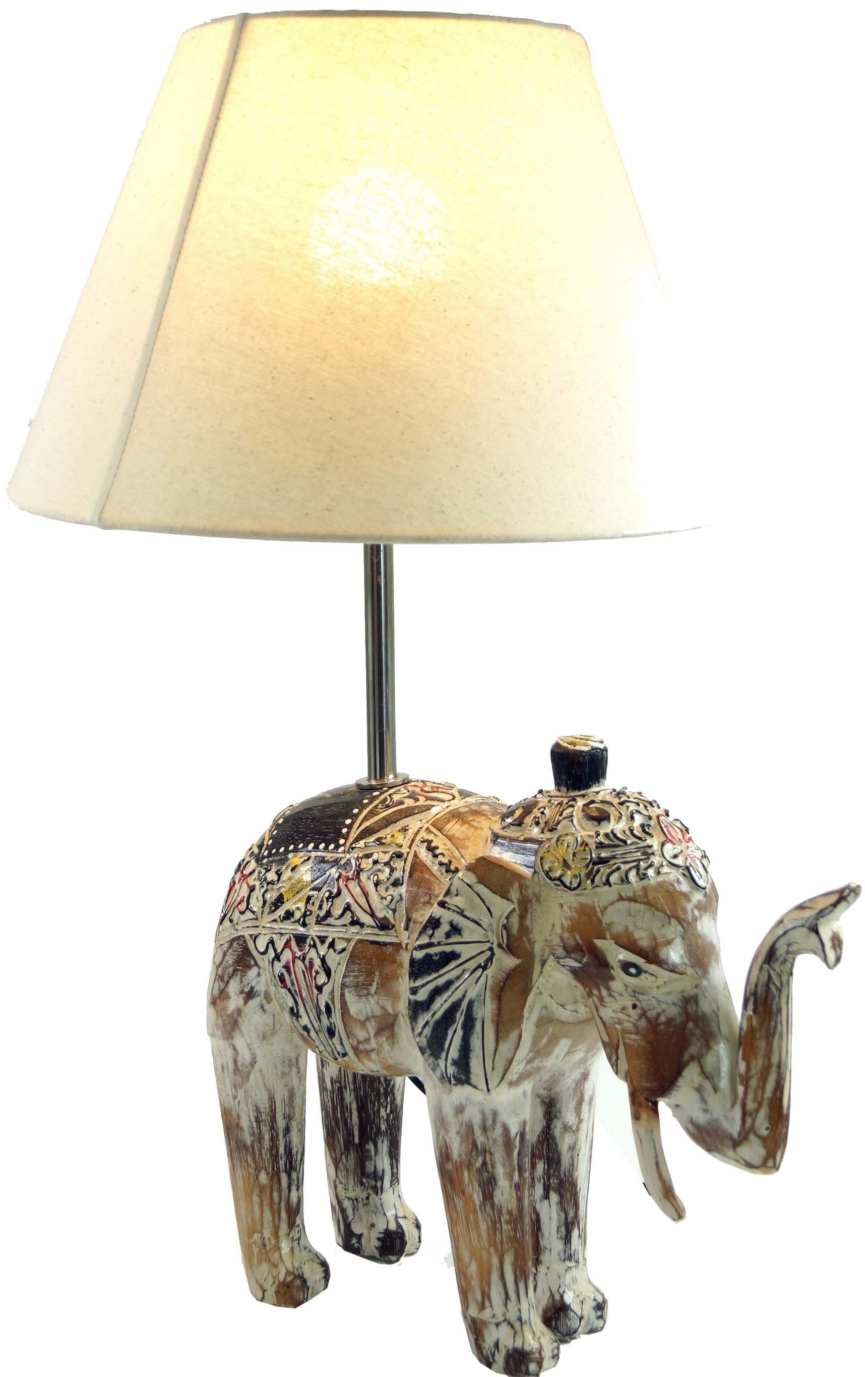 Guru-Shop Tischleuchte Tischlampe, in Bali handgemacht aus.., Leuchtmittel nicht inklusive Modell Elefant