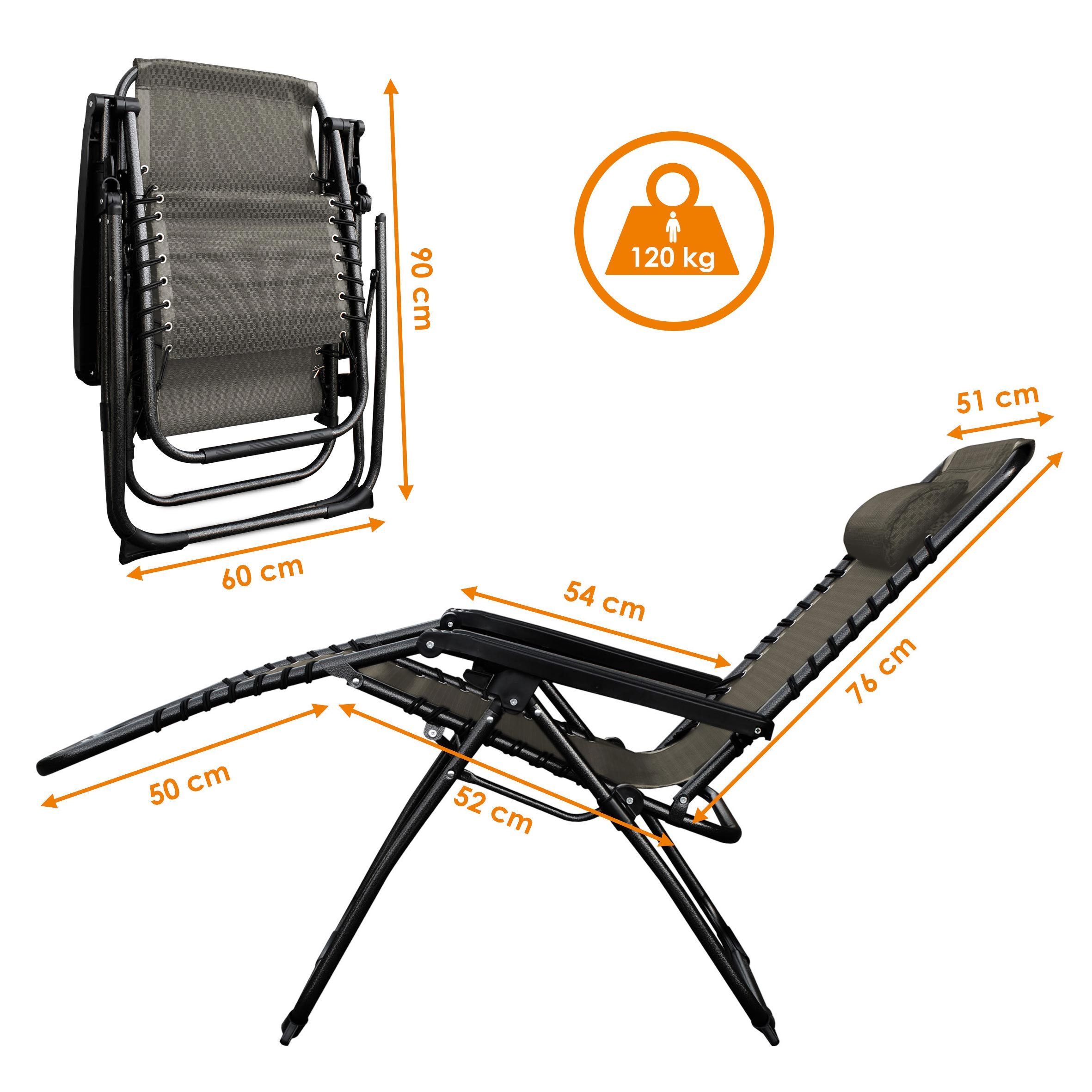 Spetebo Hochlehner Relax Sessel verstellbar mit Kopfkissen - taupe, Verstellbarer und klappbarer Garten Liegestuhl