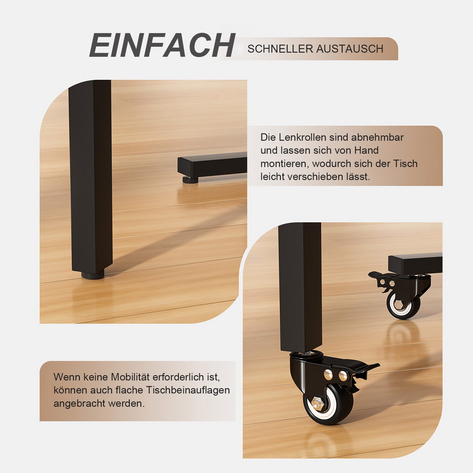 BBWL Klapptisch ausziehbar & faltbar,120x80 cm, Tragkraft 60 kg (Stabiles MDF-Tischblatt & Metallgestell, Inkl. feste Füße & Rollen), Ideal für kleine Wohnungen – Bild 3 von 5