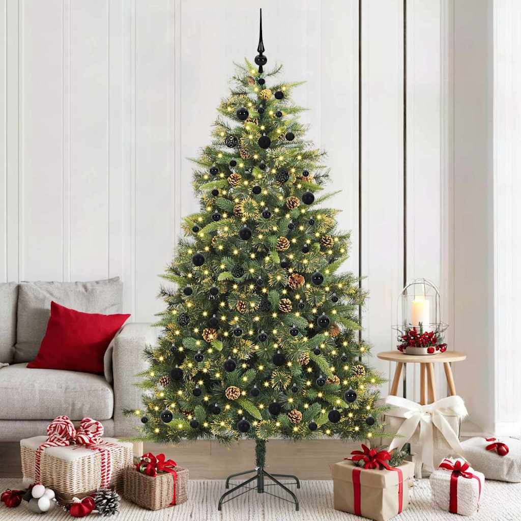 vidaXL Künstlicher Weihnachtsbaum Künstlicher klappbarer Weihnachtsbaum mit Tannenzapfen 210 cm