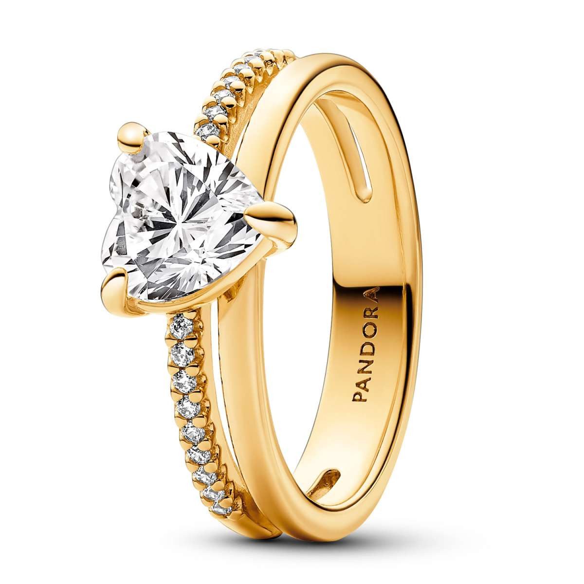 Pandora Fingerring 163100C01, für Damen-Ring Doppelschiene mit Herz Goldfarben