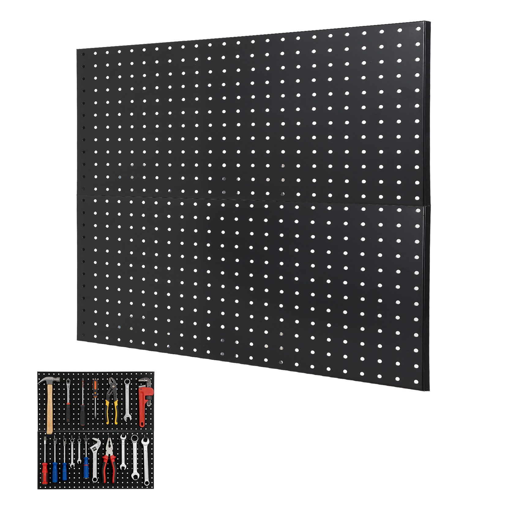GarveeMore Lochwand Werkzeugwand aus Stahl, 1/4 Zoll Löcher, pulverbeschichtet, (2-tlg), für Werkstatt, Garage, Küche, 61x30 cm/Stück, schwarz