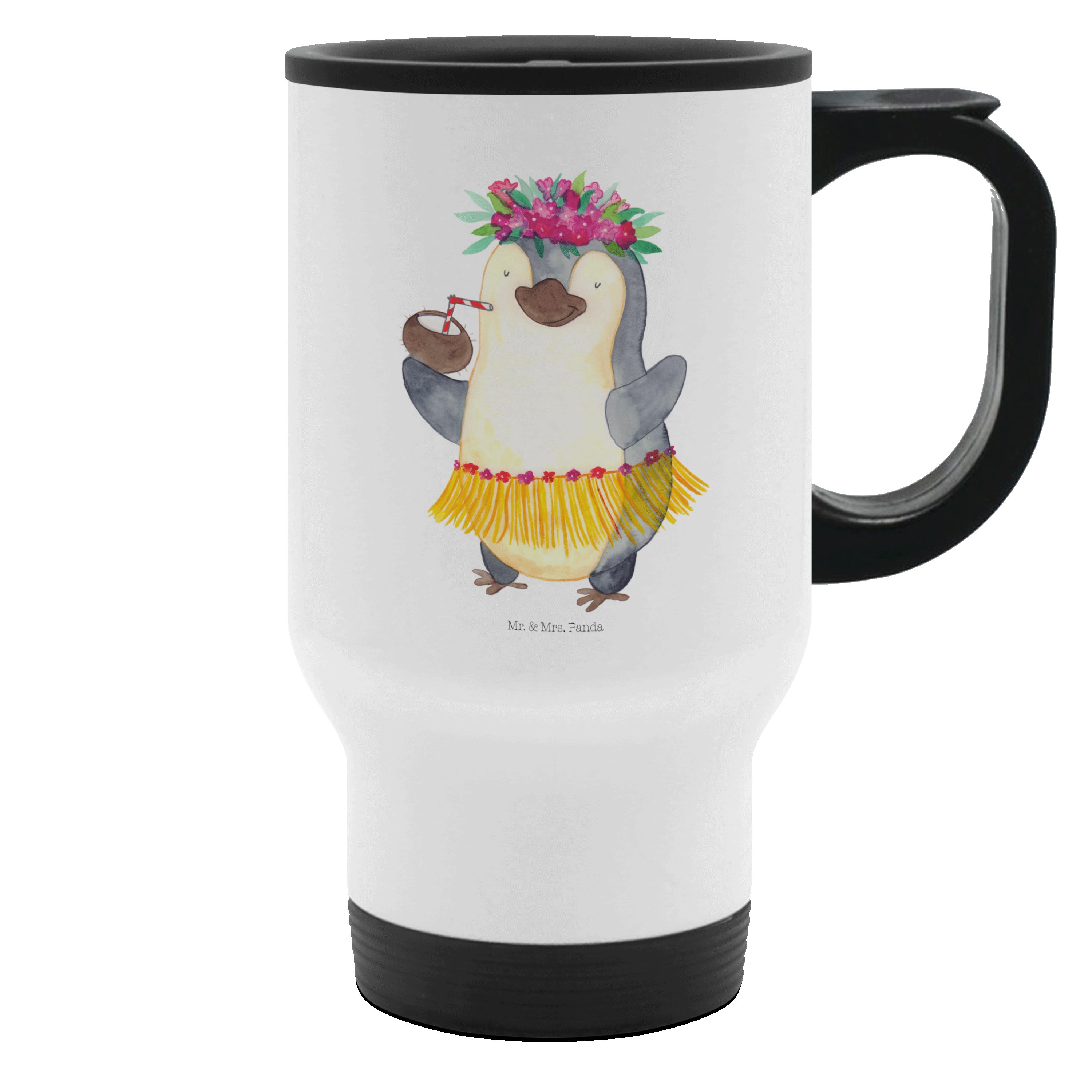 Mr. & Mrs. Panda Thermobecher Pinguin Kokosnuss - Weiß - Geschenk, Warmhaltetasse, Pinguine, Kaffee, Edelstahl