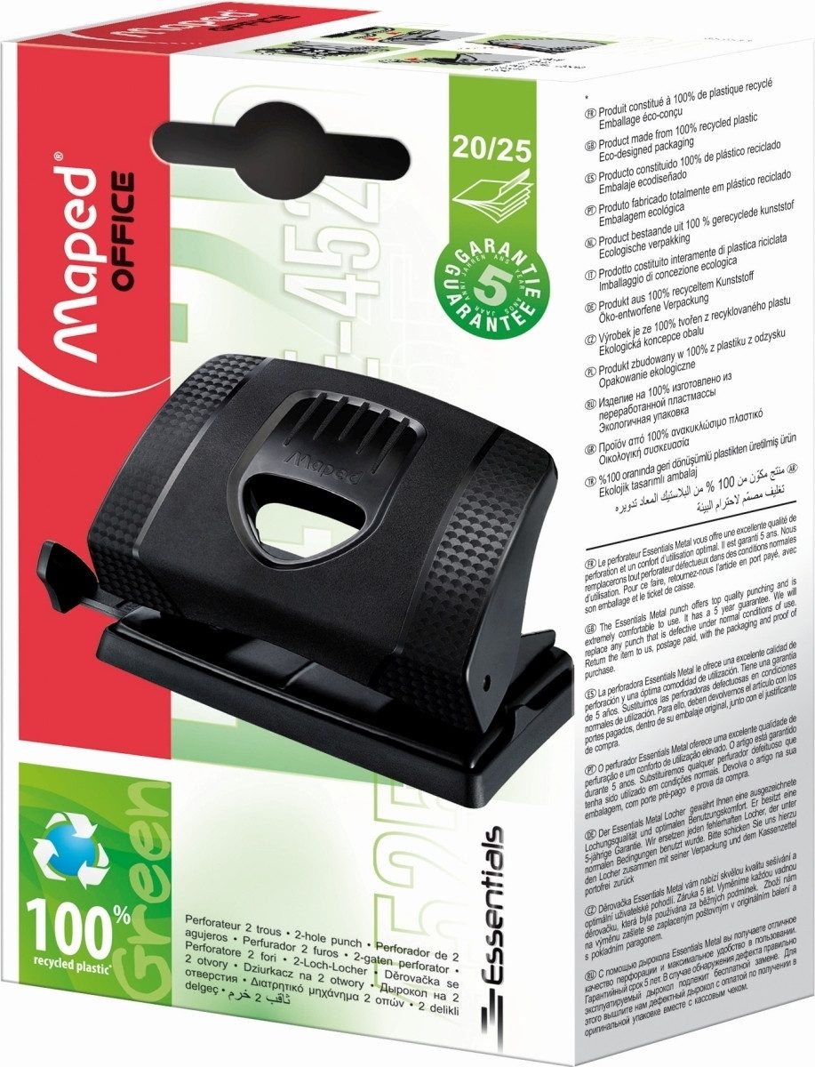 MAPED Locher Locher Essentials Green 9% recycelter Kunststoff/Metall 25 Blatt schwa