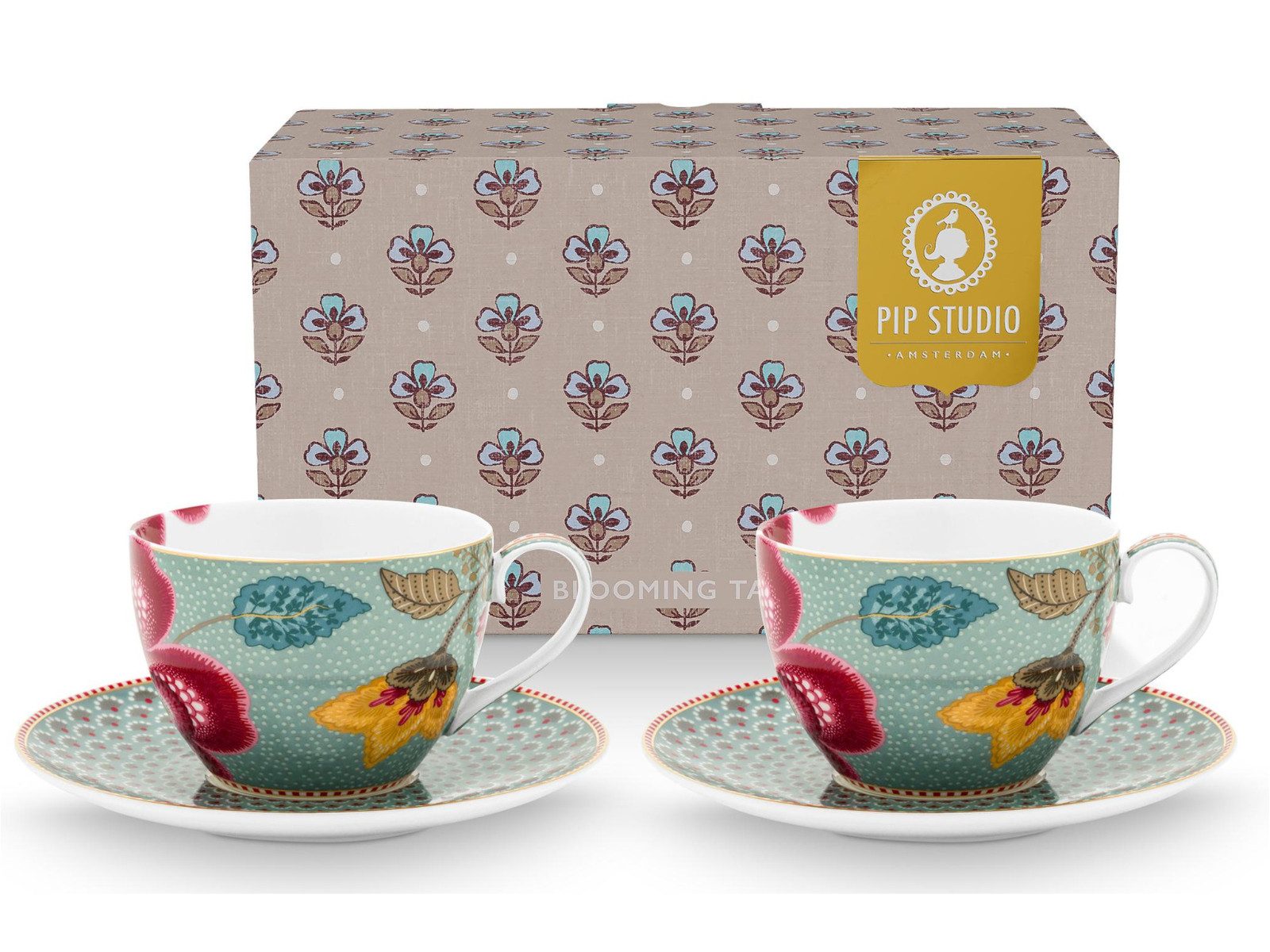 PiP Studio Tasse Blooming Tales Fantasy Blue Tasse mit Untertasse 0,3l Set2, Porzellan