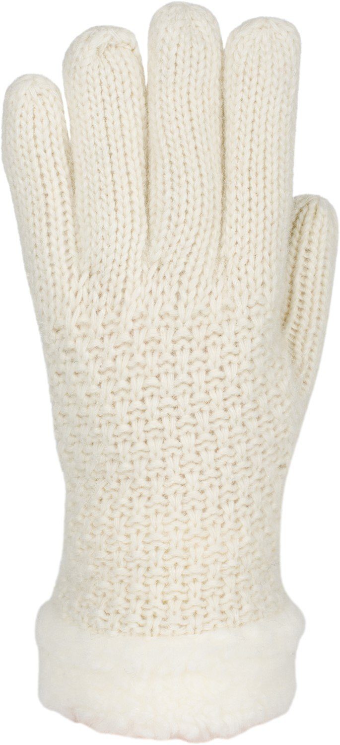 und Strickhandschuhe Strickhandschuhe Fleece mit Perlmuster styleBREAKER Creme-Weiß