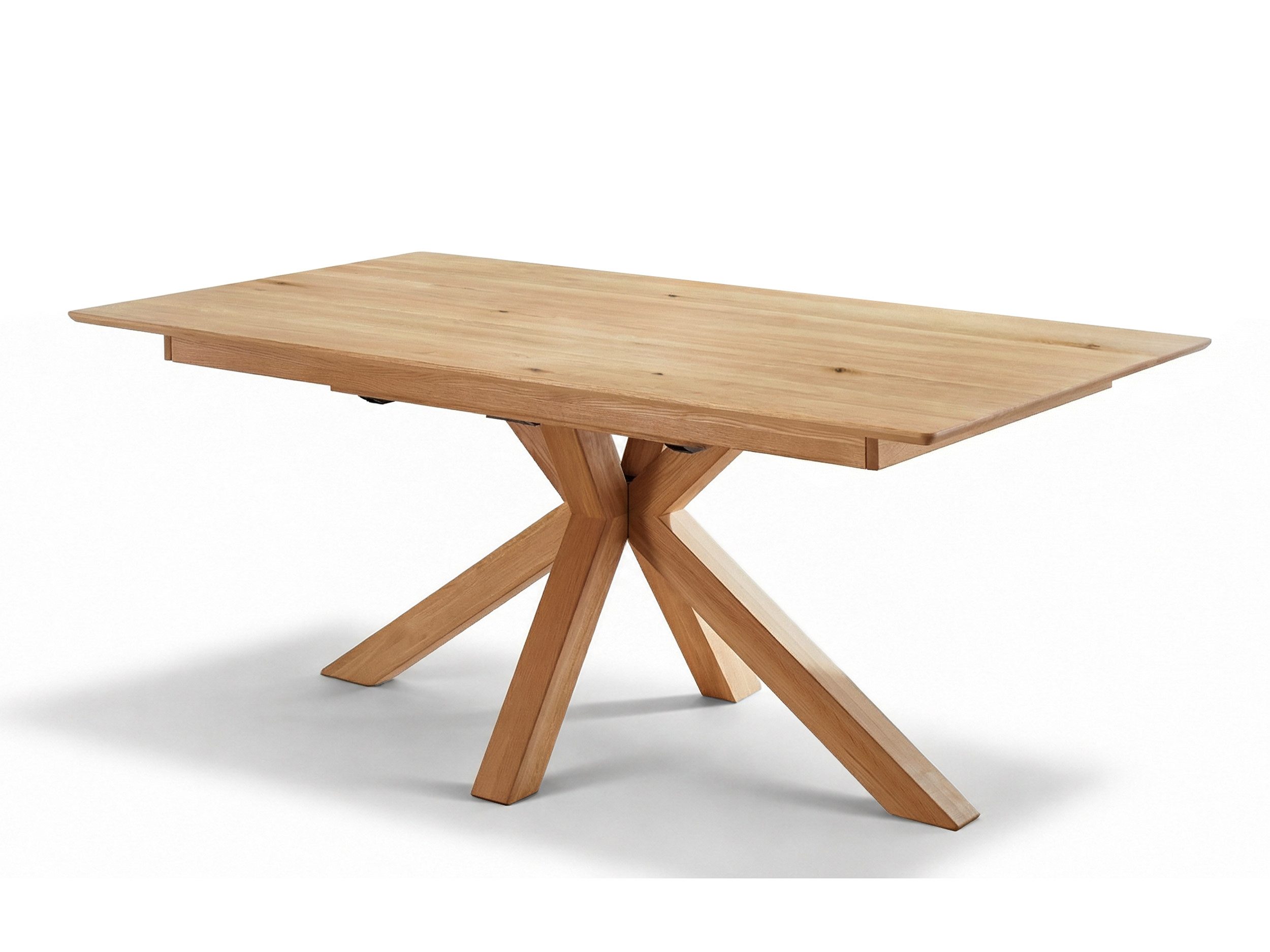 Massivart® Esstisch Wildeiche Massivholz geölt, ausziehbar / Spider-Gestell Holz / RICARDO, Schweizer Kante • innenliegender Butterfly-Auszug • Natur Pur