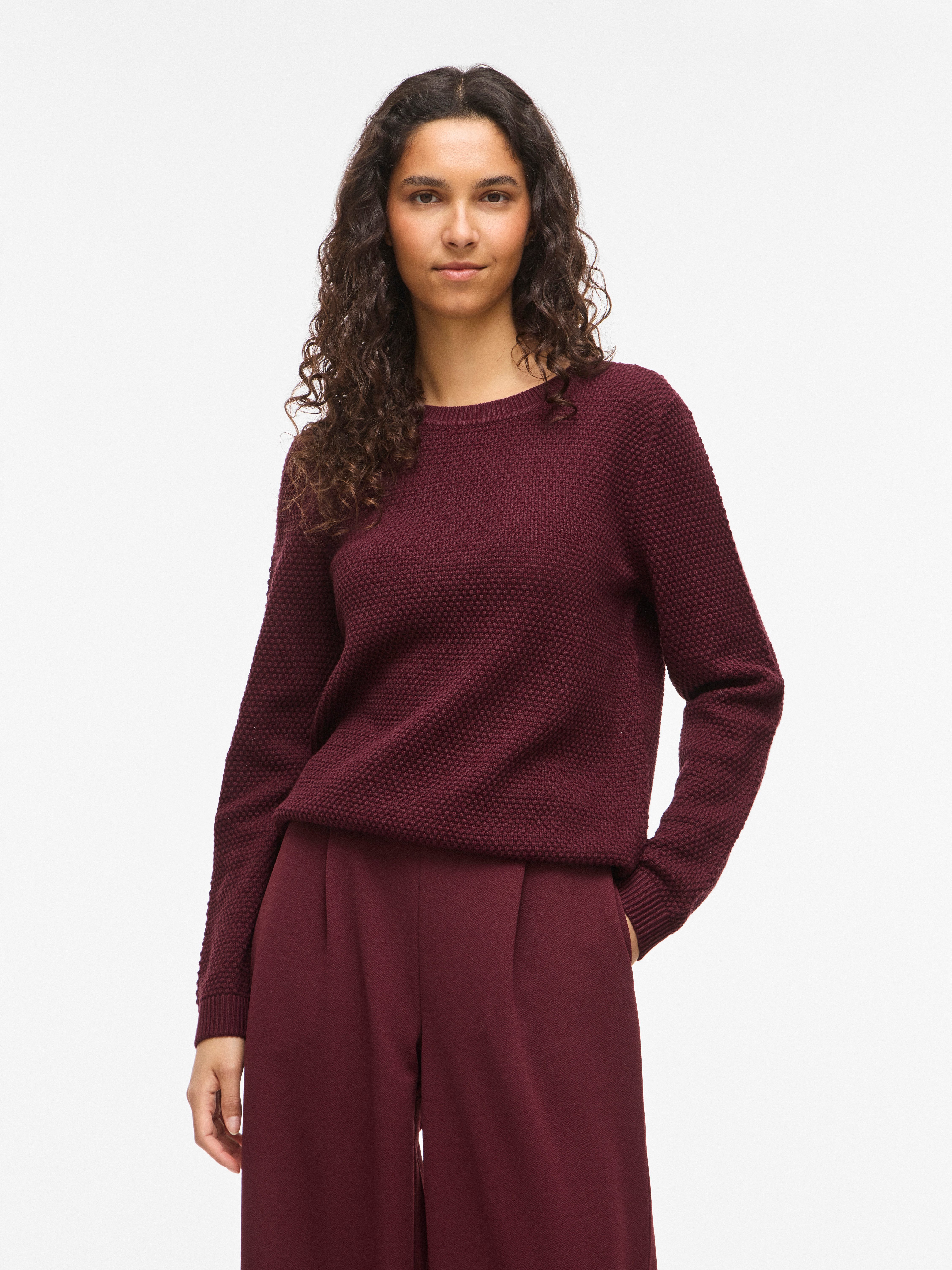 Vila Rundhalspullover VIDALO O-NECK L/S KNIT TOP- NOOS Baumwolle, regular fit