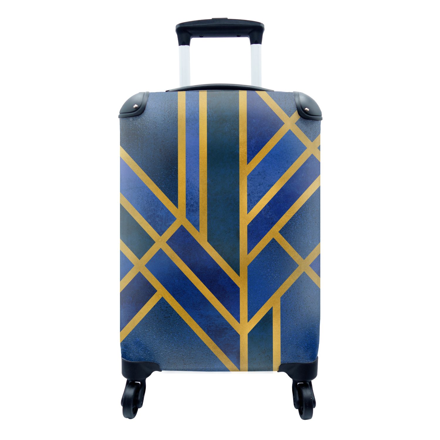MuchoWow Handgepäckkoffer Gold - Luxus - Blau, 4 Rollen, Reisetasche mit rollen, Handgepäck für Ferien, Trolley, Reisekoffer