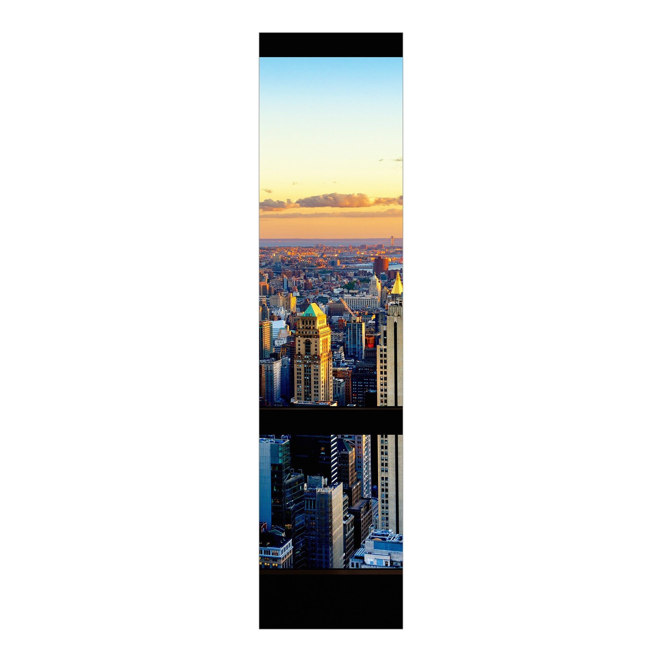 Bilderdepot24 Schiebegardine modern Flächenvorhang blickdicht Sonnenaufgang New York (1 St), halbtransparent, Wohnzimmer große Flächengardine lichtdurchlässig für Klemm-System