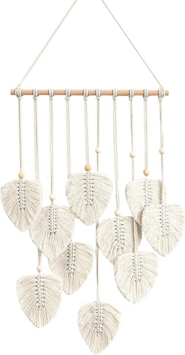 FELIXLEO Wandteppich Makramee Wandbehang Boho Wandteppich Feder Deko Beige